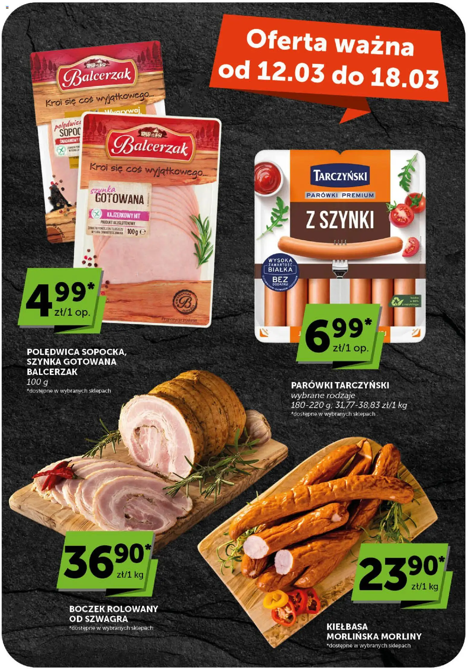 Groszek gazetka od 12.03.2026 | Strona: 19 | Produkty: Kiełbasa, Parówki, Parówki tarczyński, Boczek