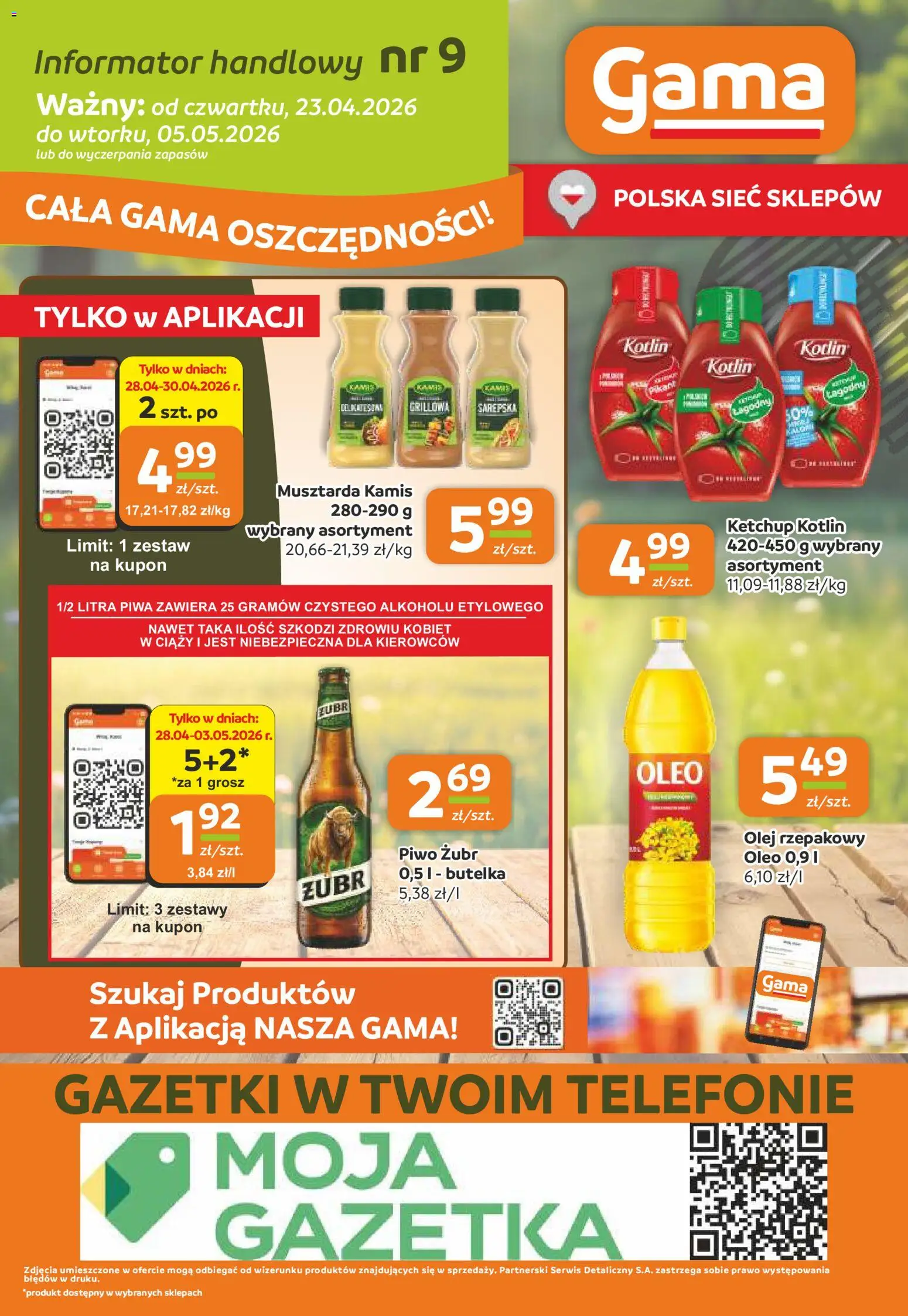 Gama gazetka od 23.04.2026 | Strona: 12 | Produkty: Piwo żubr, Olej rzepakowy, Olej, Piwo