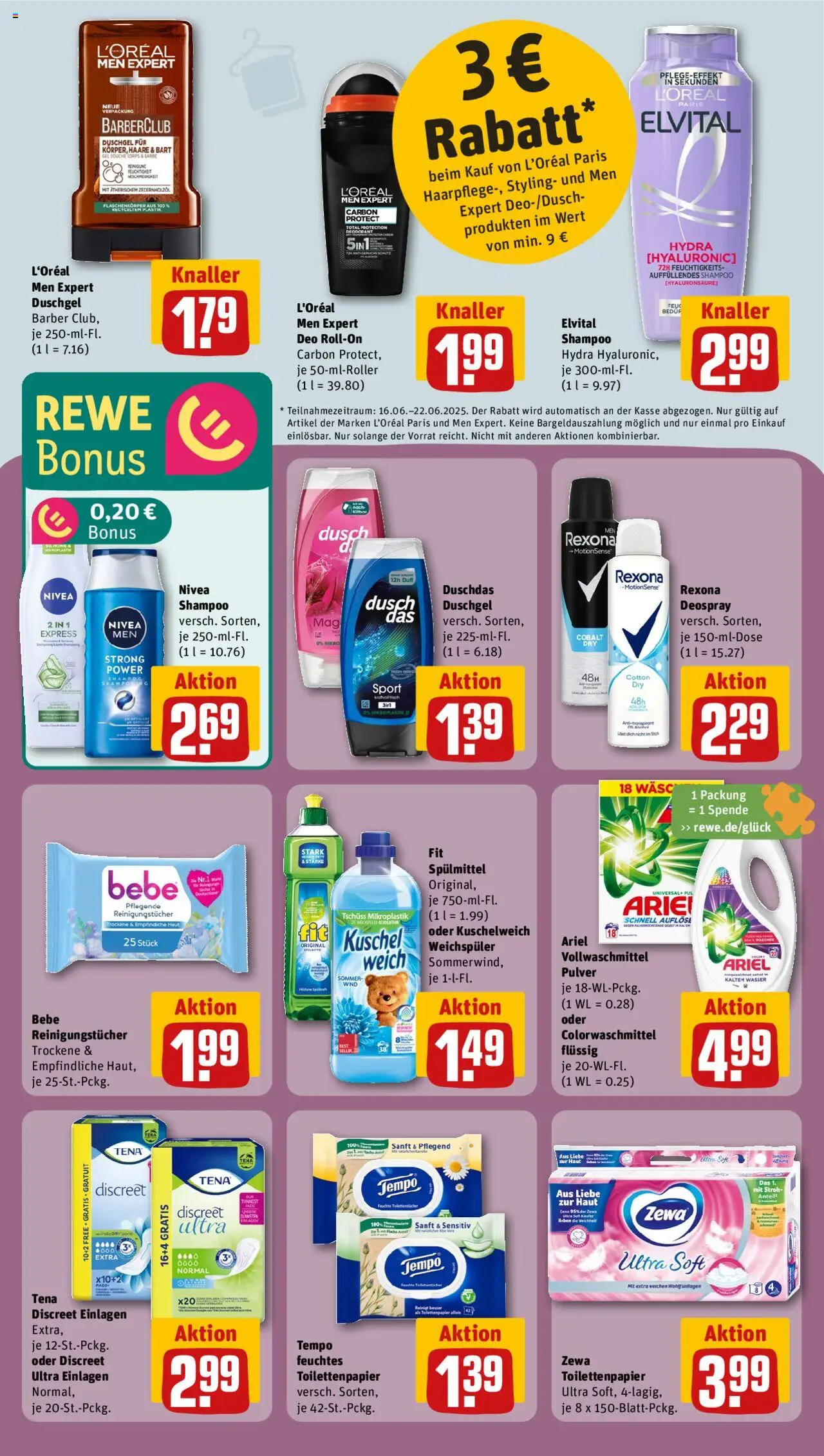 Rewe Prospekt 	 - gültig ab dem 16.06.2025 | Seite: 30 | Produkte: Duschgel, Duschdas, Deospray, Feuchtes Toilettenpapier