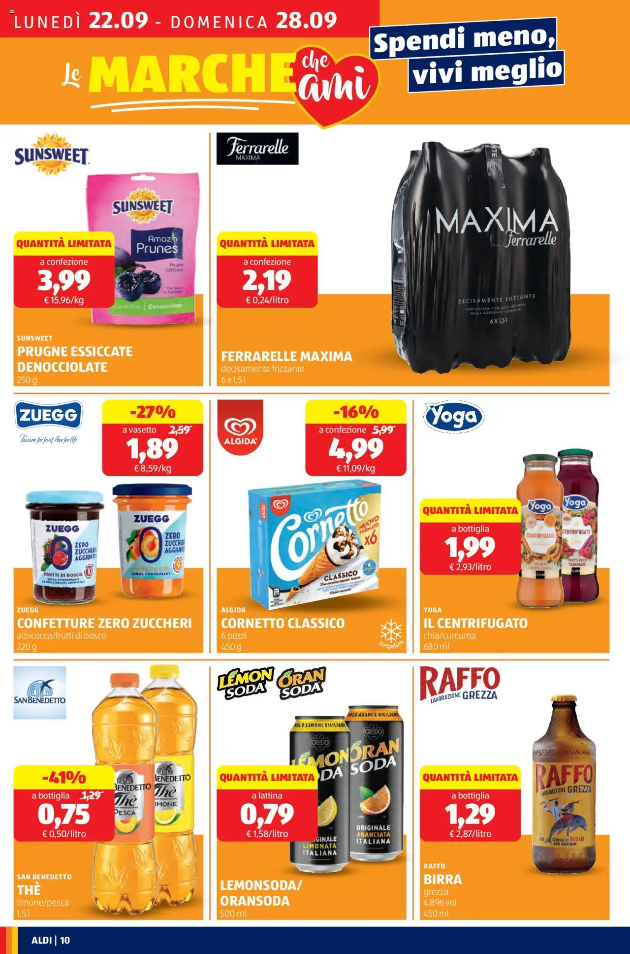 Volantino Aldi del 22.09.2025 | Pagina: 10 | Prodotti: Arance, Limonata, Pesca, Ferrarelle