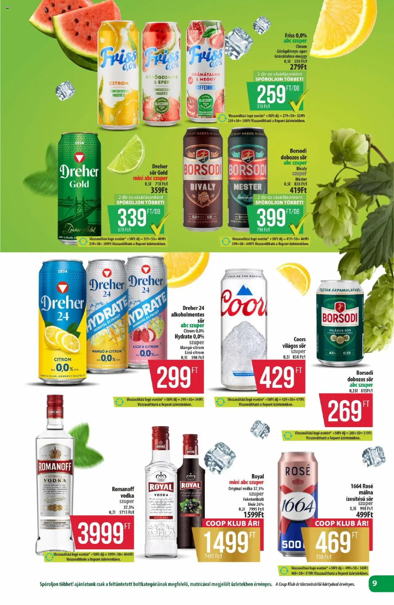 COOP akciós ujság - amely érvényes a következő dátumtól: 14.08.2025 | Oldal: 9 | Termékek: Málna, Gránátalma, Sör, Citrom