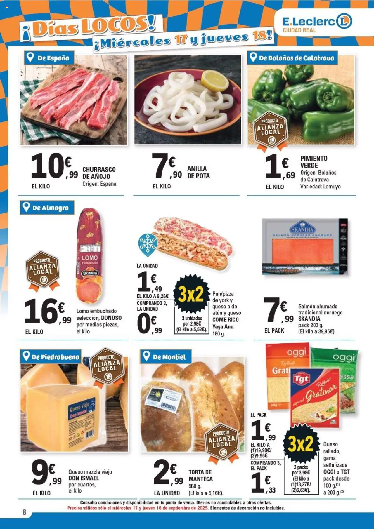 E.Leclerc folleto │ válido desde el 08.09.2025 | Página: 8 | Productos: Medias, Queso, Κάδος απορρυμάτων, Salmón ahumado