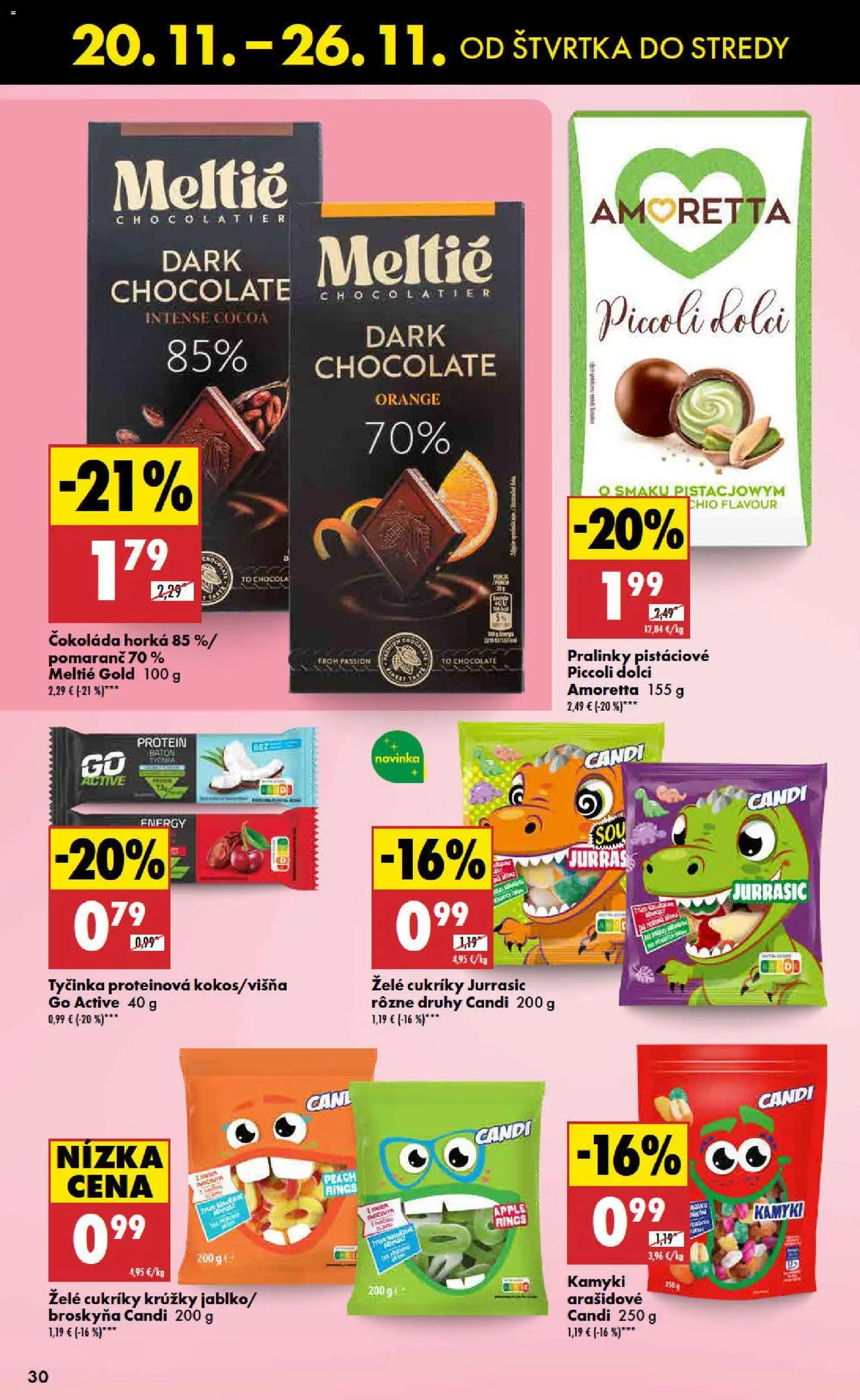 Nové Biedronka akcie – leták je platný od 20.11.2025 | Strana: 30 | Produkty: Protein, Čokoláda, Cukríky, Cola