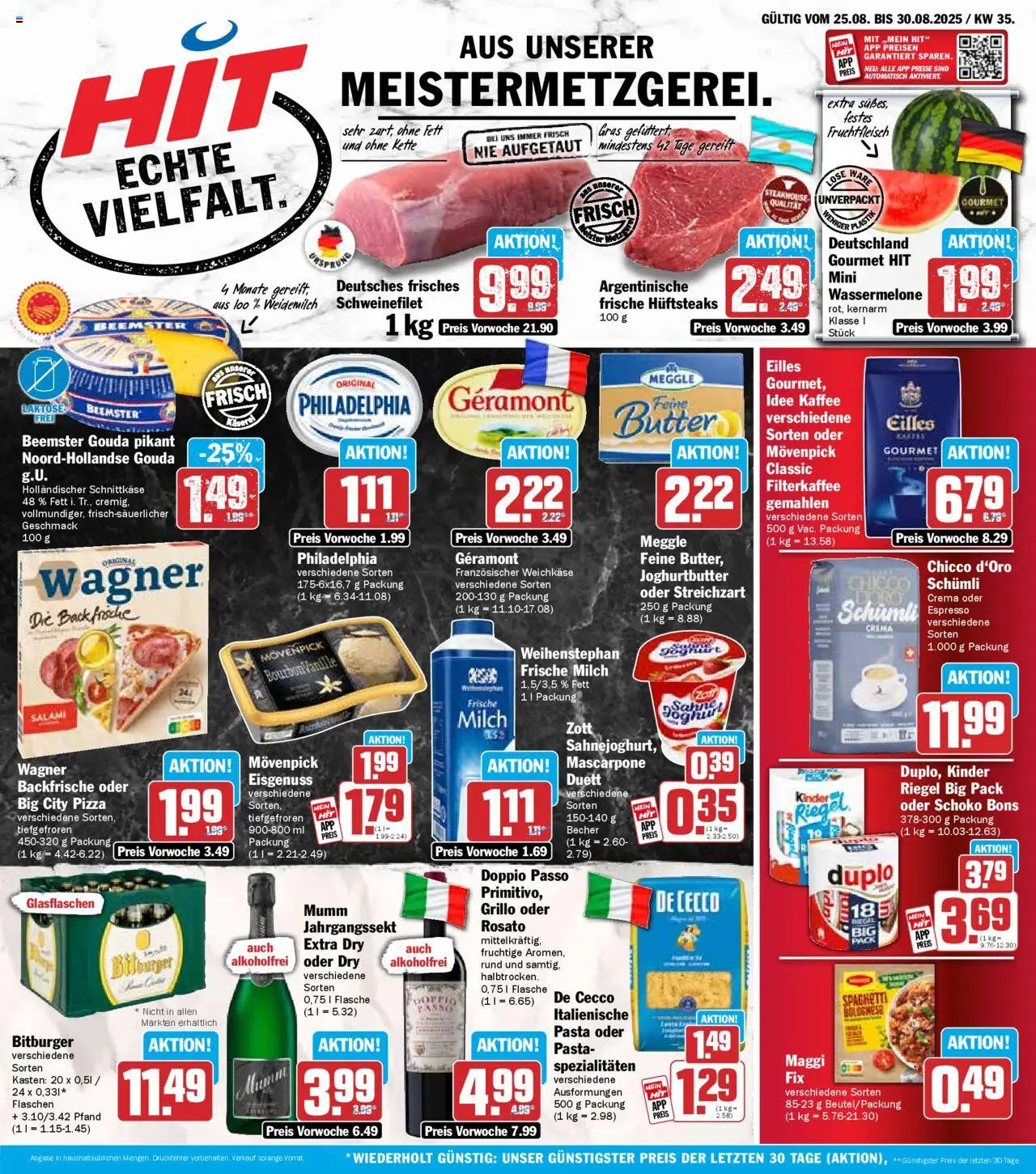 HIT - Rheinland-Pfalz - gültig ab dem 25.08.2025 | Seite: 1 | Produkte: Milch, Butter, Wassermelone, Salami