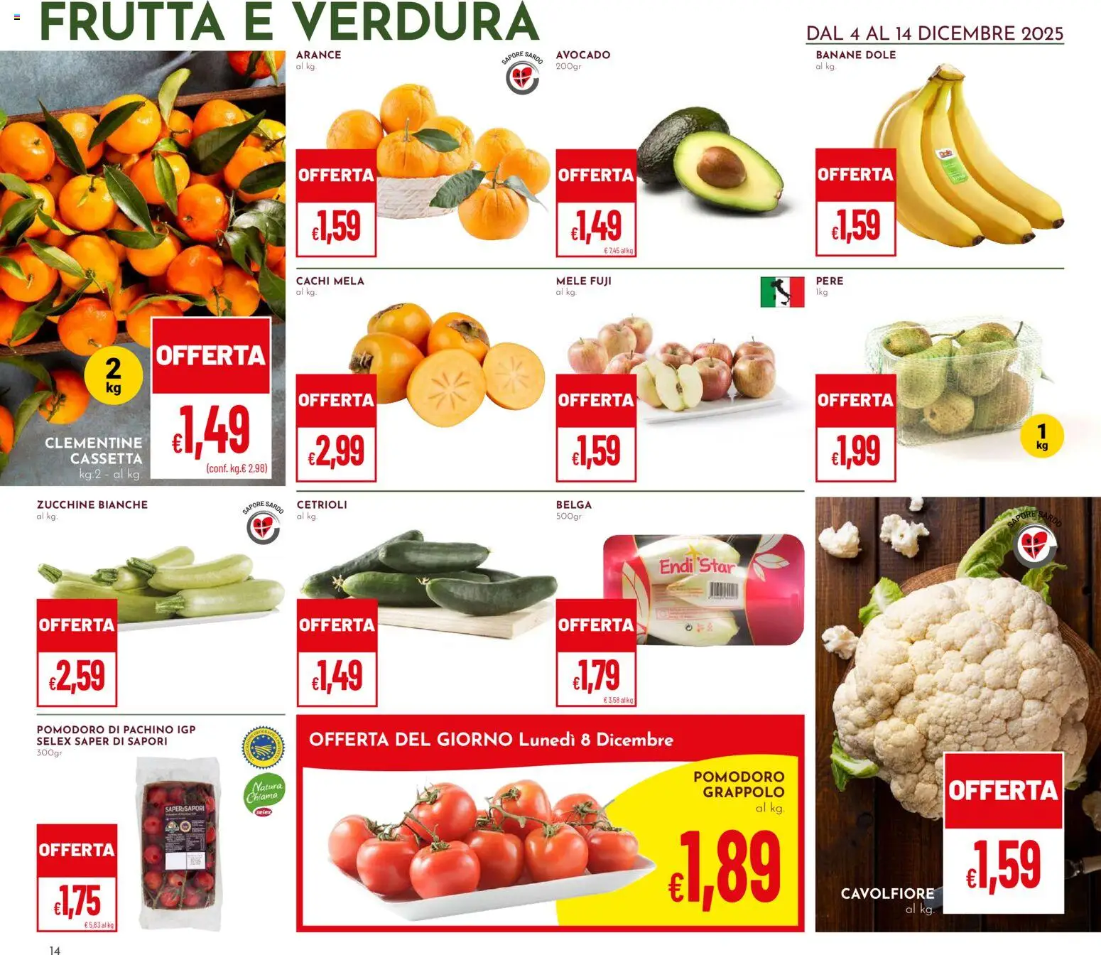 Volantino Pan del 04.12.2025 | Pagina: 14 | Prodotti: Cetrioli, Pomodoro, Cachi, Zucchine
