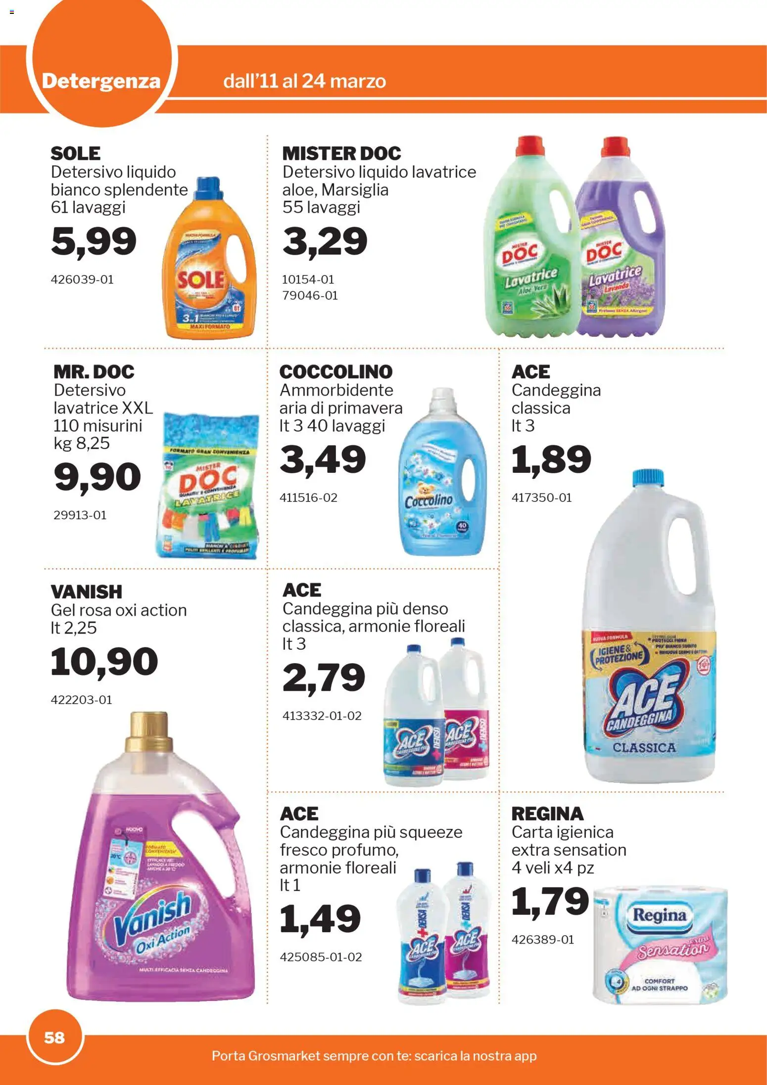 Volantino Sogegross del 11.03.2026 | Pagina: 58 | Prodotti: Candeggina, Lavatrice, Lavanda, Aloe vera