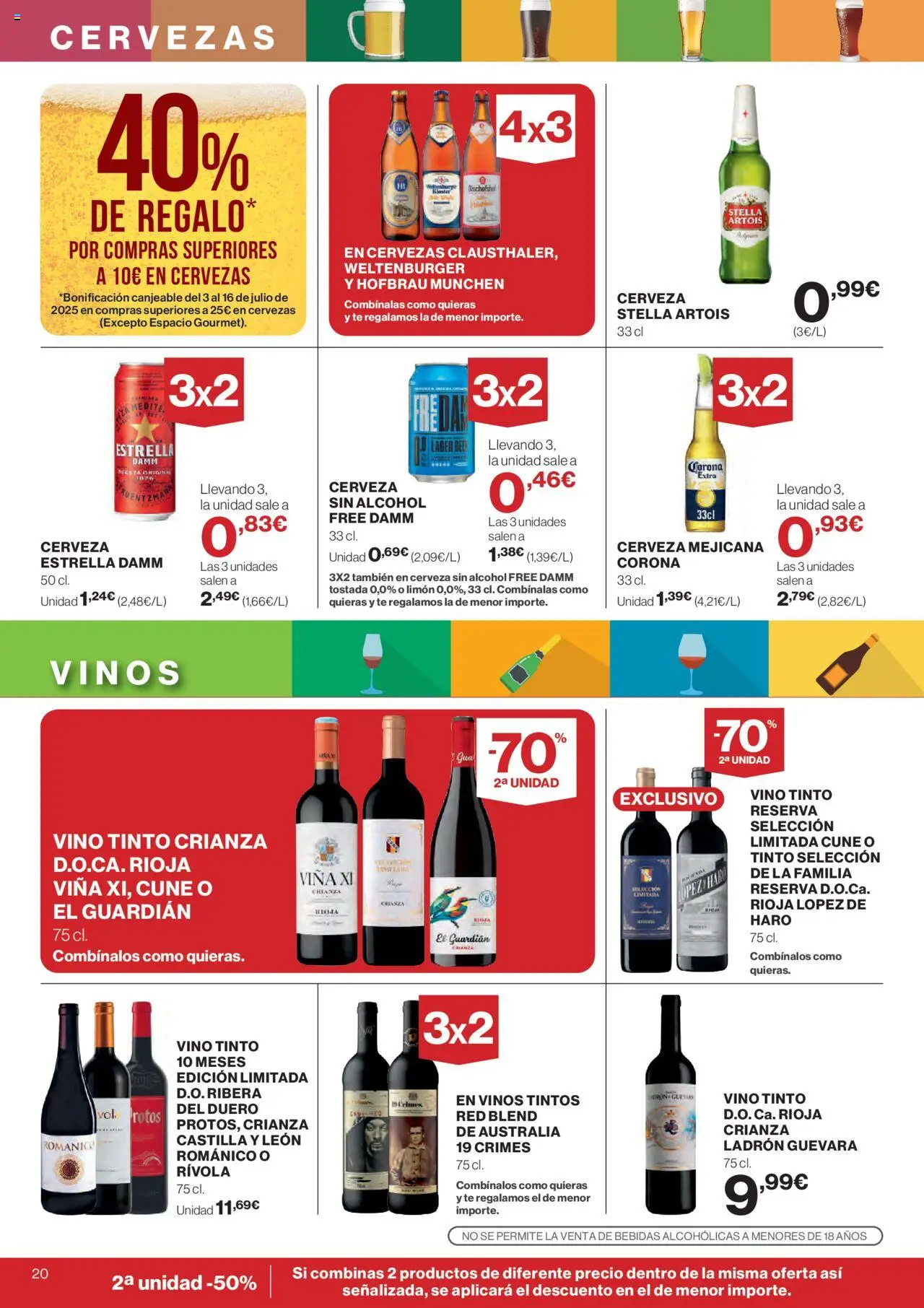 Supercor Canarias │ válido desde el 19.06.2025 | Página: 20 | Productos: Cerveza sin alcohol, Vino, Cerveza, Té