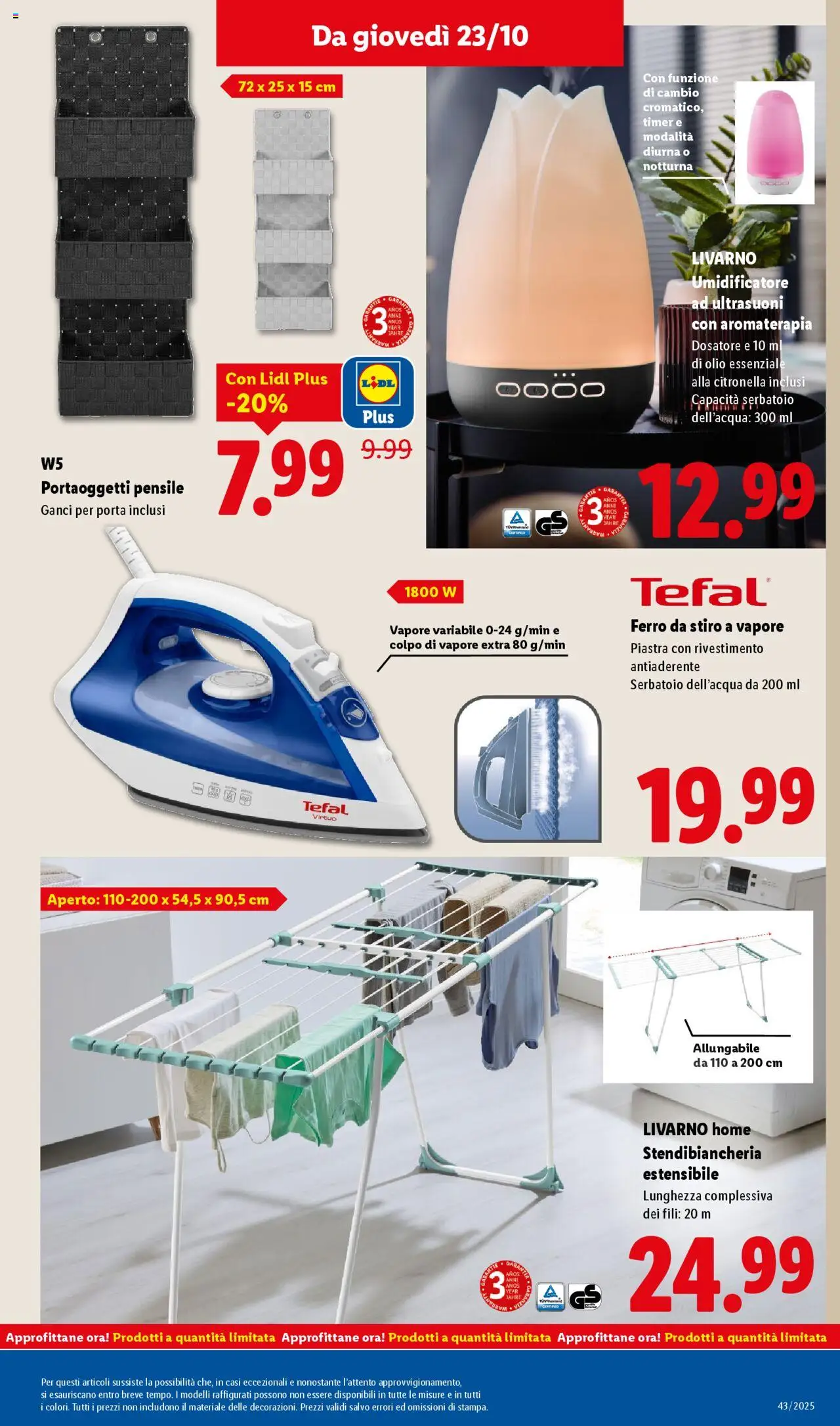 Volantino Lidl del 20.10.2025 | Pagina: 47 | Prodotti: Citronella, Olio, Stendibiancheria, Ferro da stiro