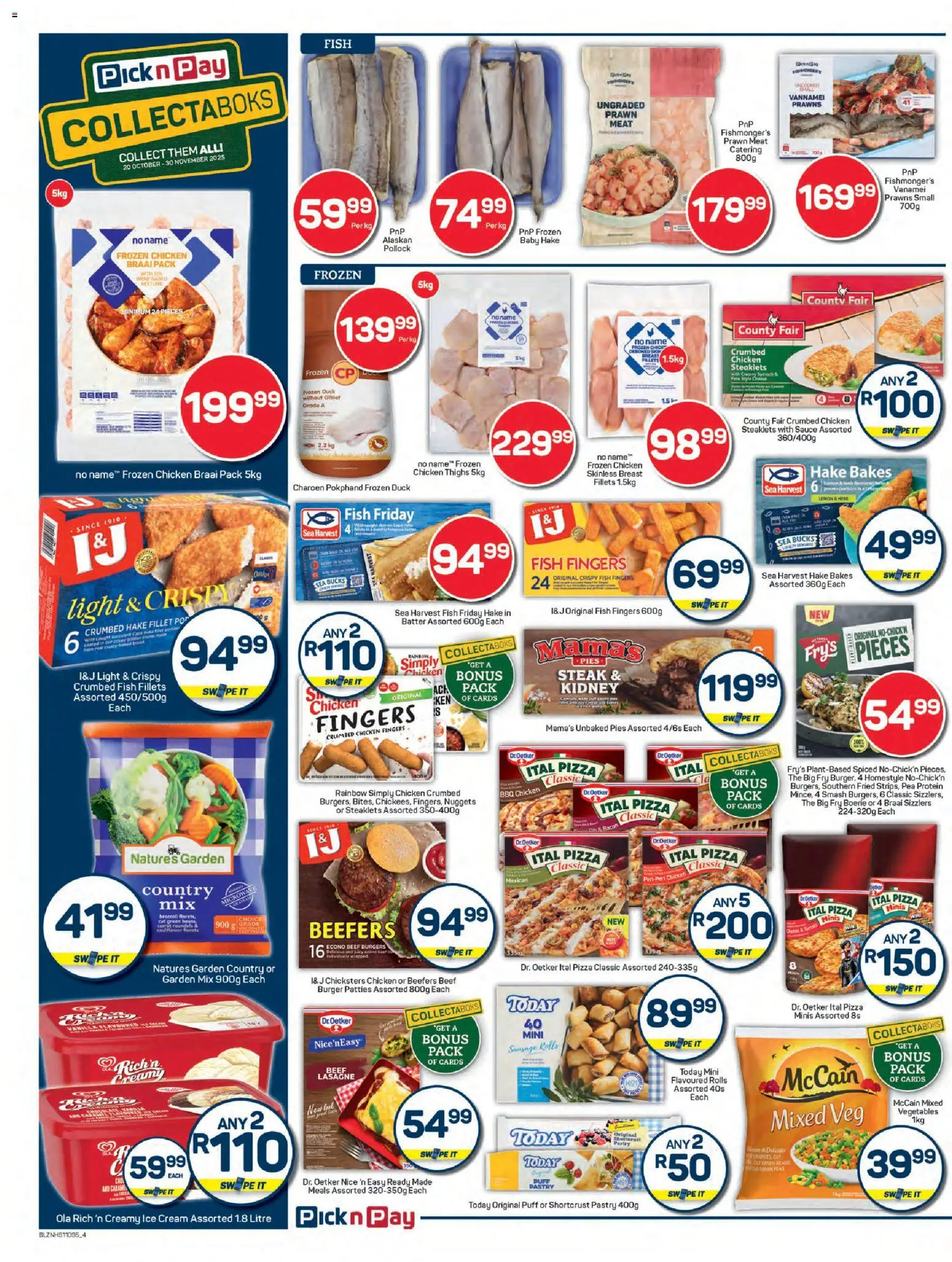 New Pick n Pay catalogue – valid from 23.10.2025 | Page: 4 | Products: Steak, Pizza, Fish, Pea