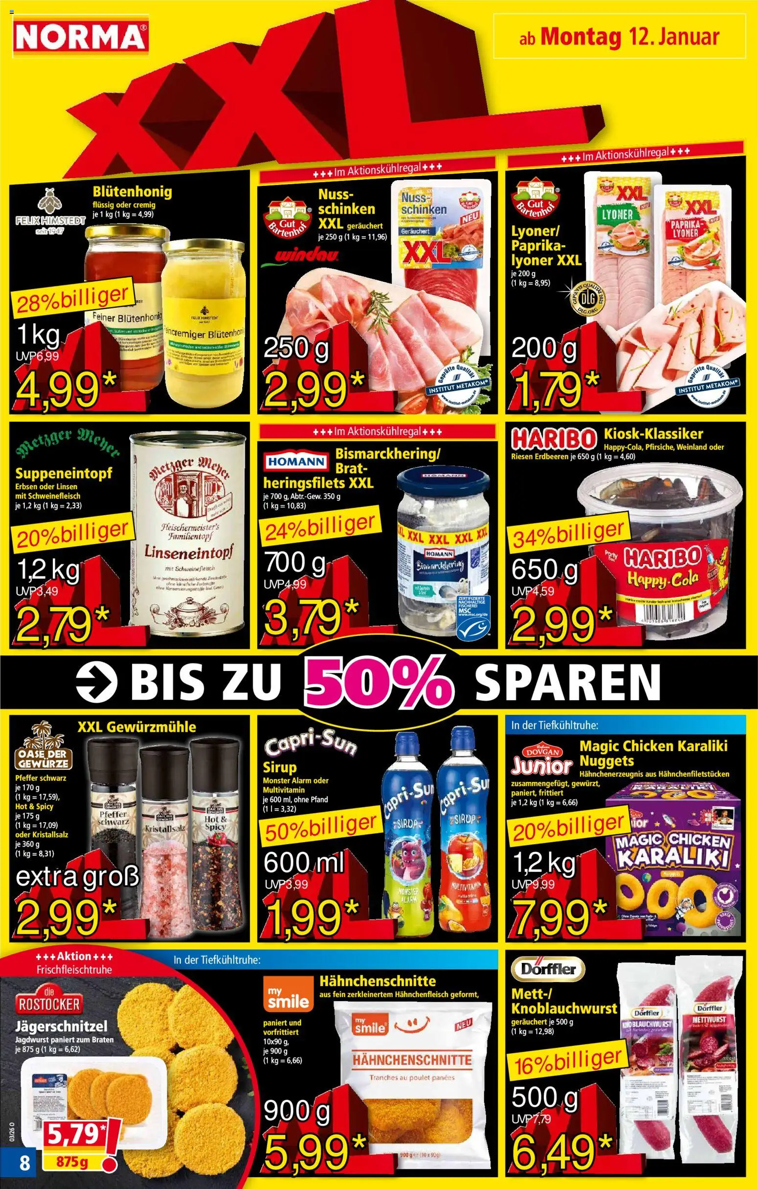Norma Prospekt 	 – gültig ab 12.01.2026 | Seite: 8 | Produkte: Monster, Paprika, Schweinefleisch, Erdbeeren