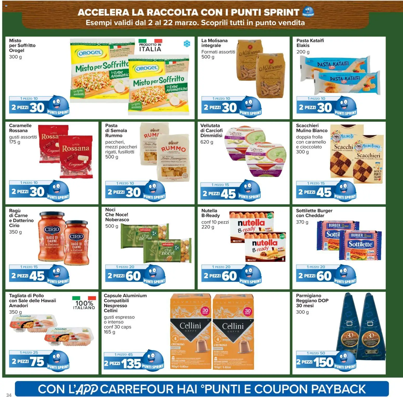 Volantino Carrefour del 13.03.2026 | Pagina: 34 | Prodotti: Caffè, Cioccolato, Ragú, Paccheri
