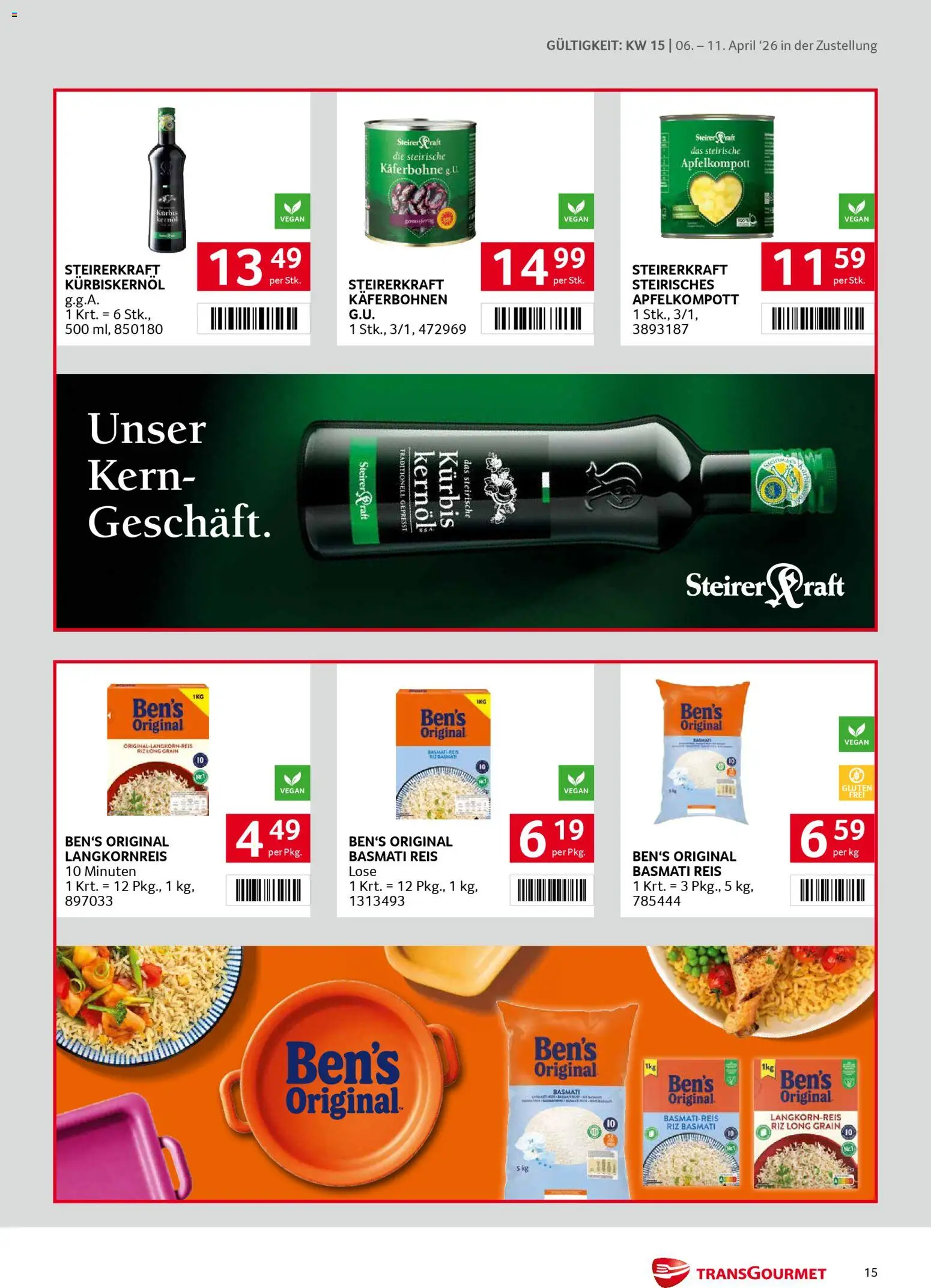 Transgourmet Zustellaktion gültig ab 06.04.2026 | Seite: 15 | Produkte: Kürbis, Reis