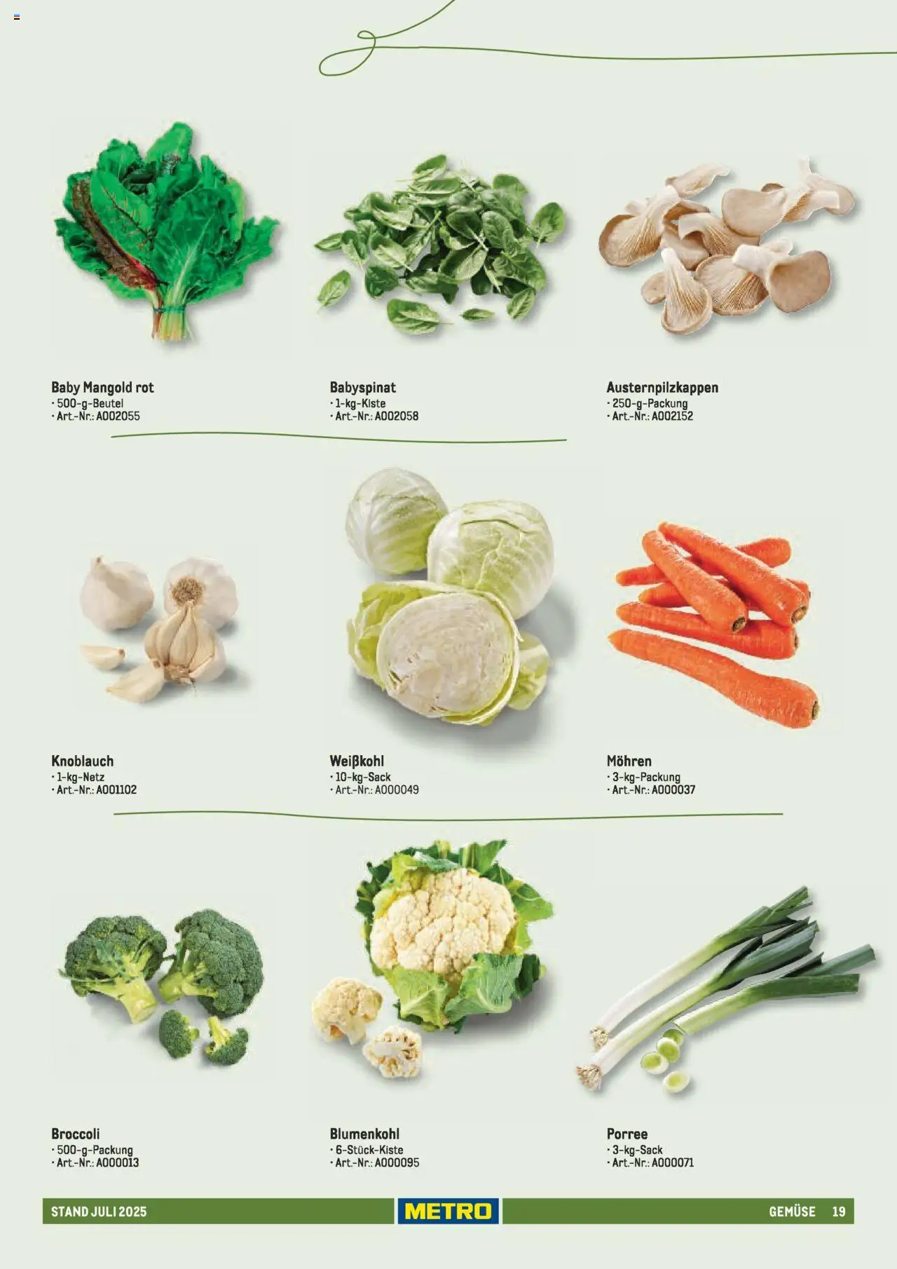 Metro - Sortimentskatalog Lieferservice – gültig ab 31.07.2025 | Seite: 19 | Produkte: Mohren, Gemüse, Knoblauch, Blumenkohl