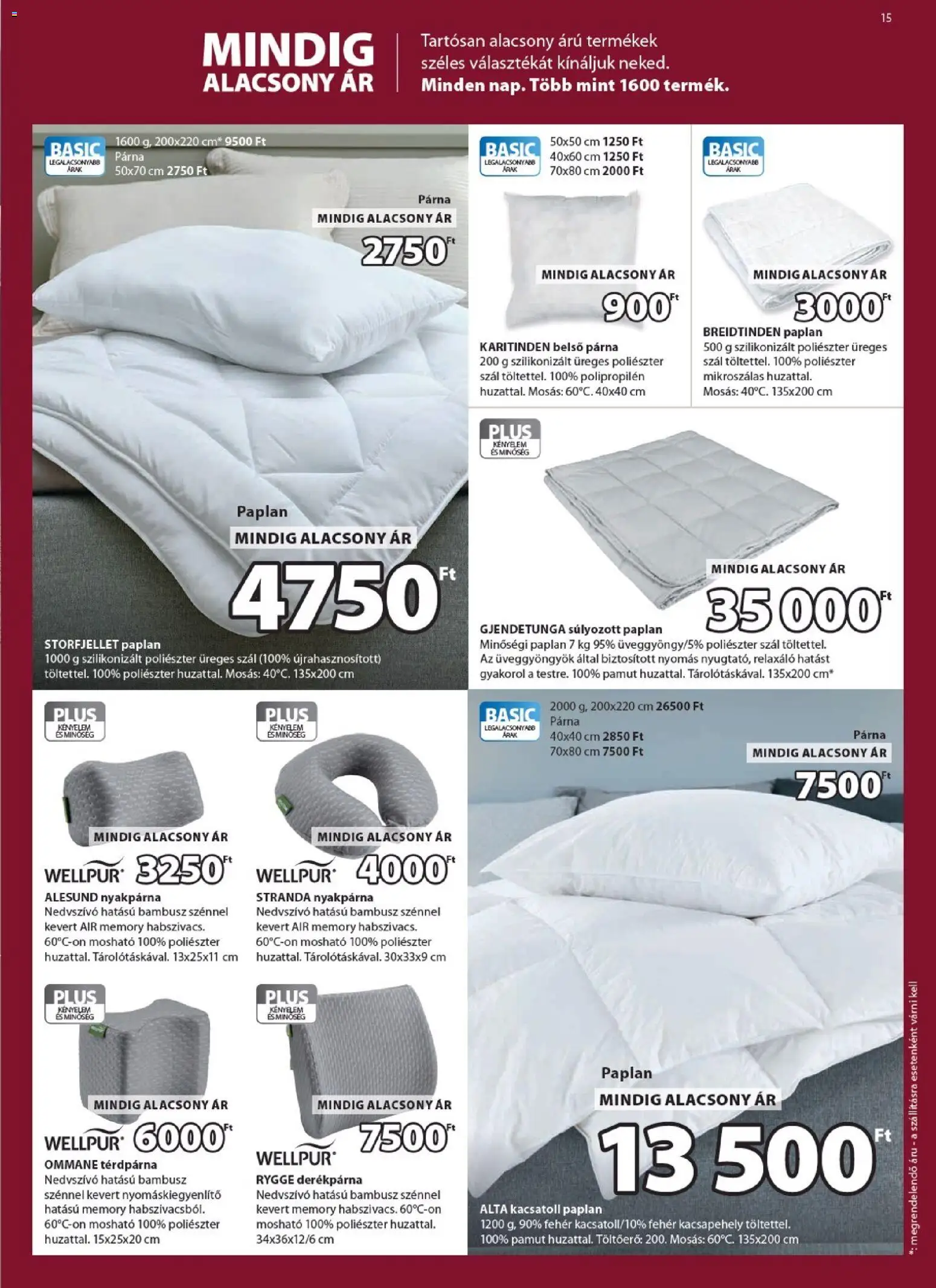 JYSK akciós ujság - amely érvényes a következő dátumtól: 10.12.2025 | Oldal: 15 | Termékek: Paplan, Párna