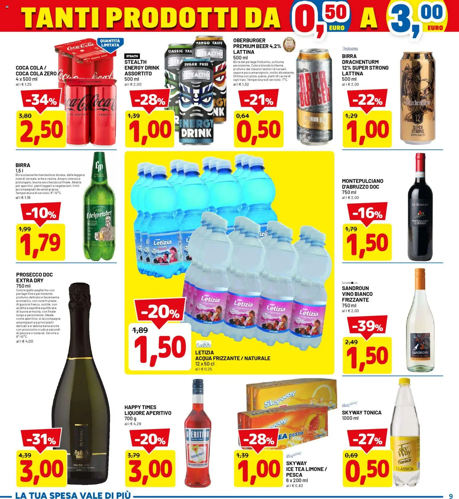 Volantino D Più del 12.01.2026 | Pagina: 9 | Prodotti: Birra, Pesce, Prosciutto, Liquore