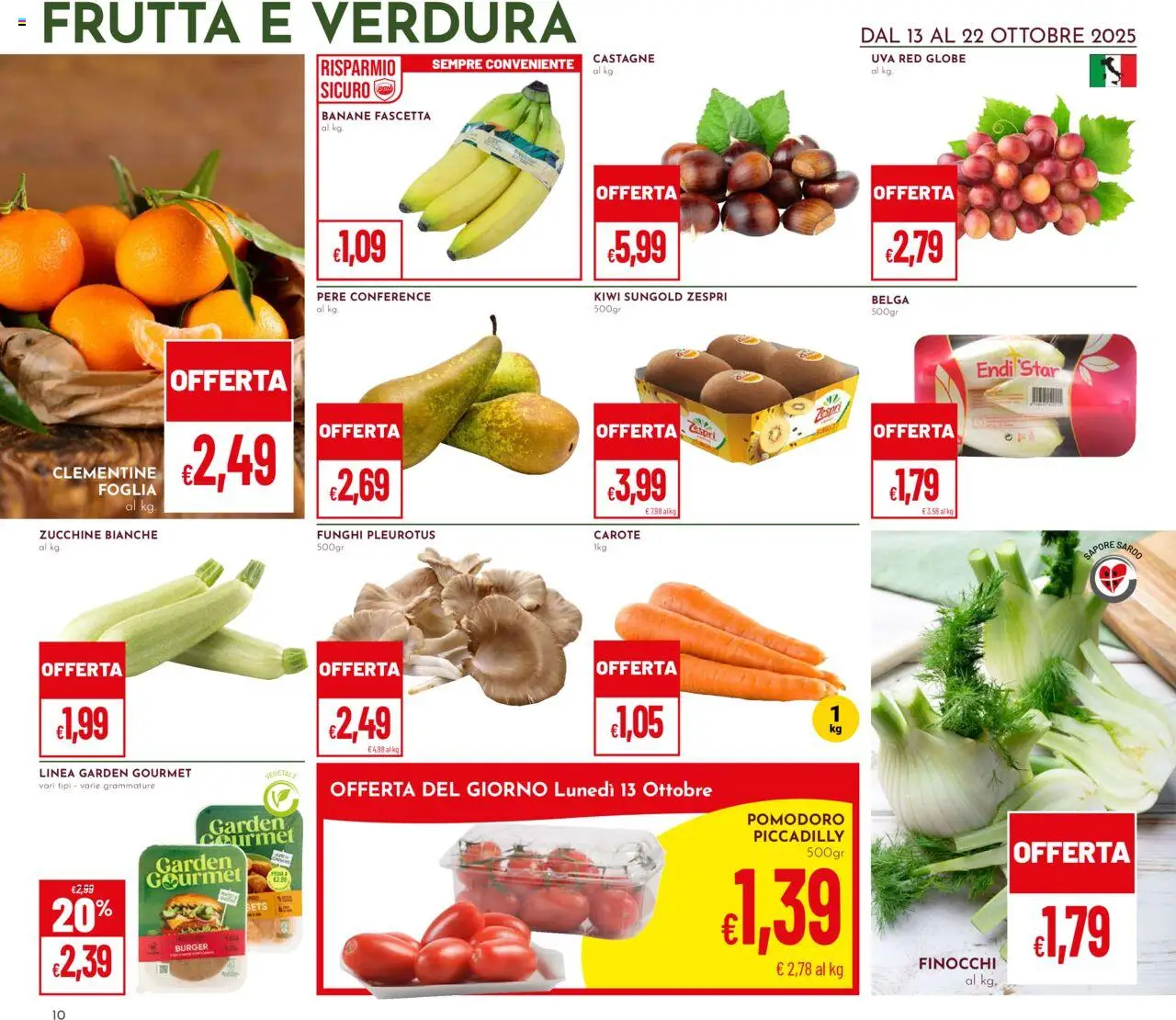 Volantino Pan del 13.10.2025 | Pagina: 10 | Prodotti: Banane, Carote, Uva, Finocchi