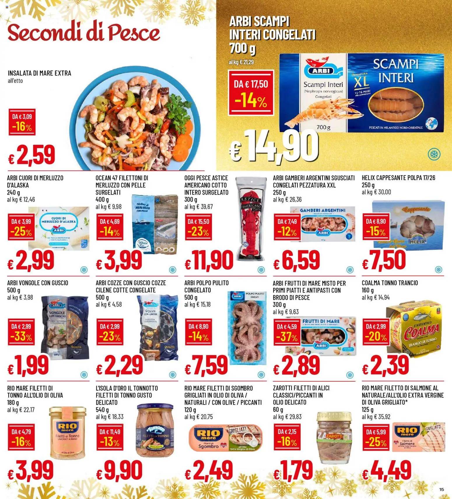 Volantino Famila del 15.12.2025 | Pagina: 15 | Prodotti: Salmone, Gamberi, Vongole, Insalata