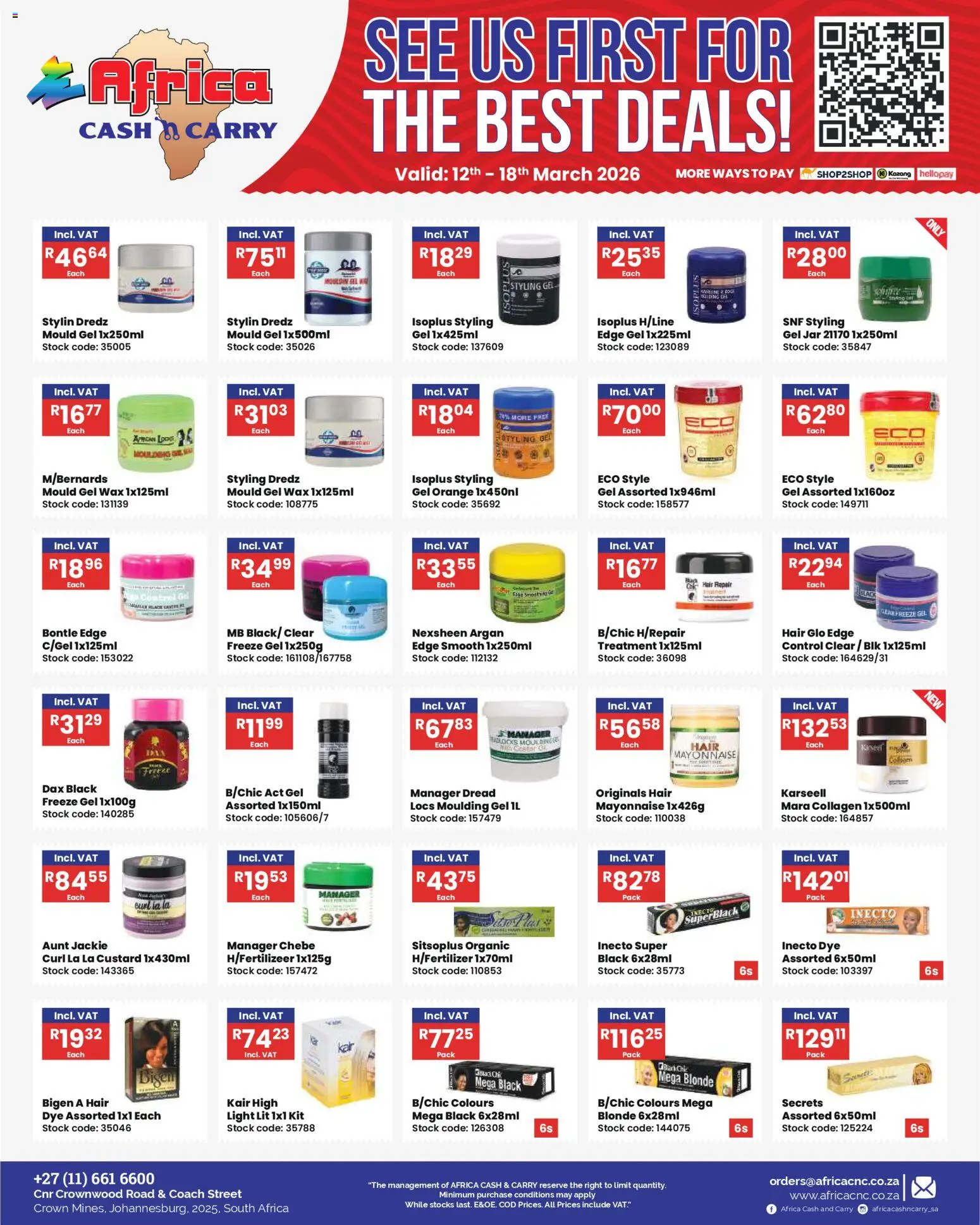 New Africa Cash & Carry catalogue – valid from 12.03.2026 | Page: 4 | Products: Custard, Wax, Stock, Mayonnaise