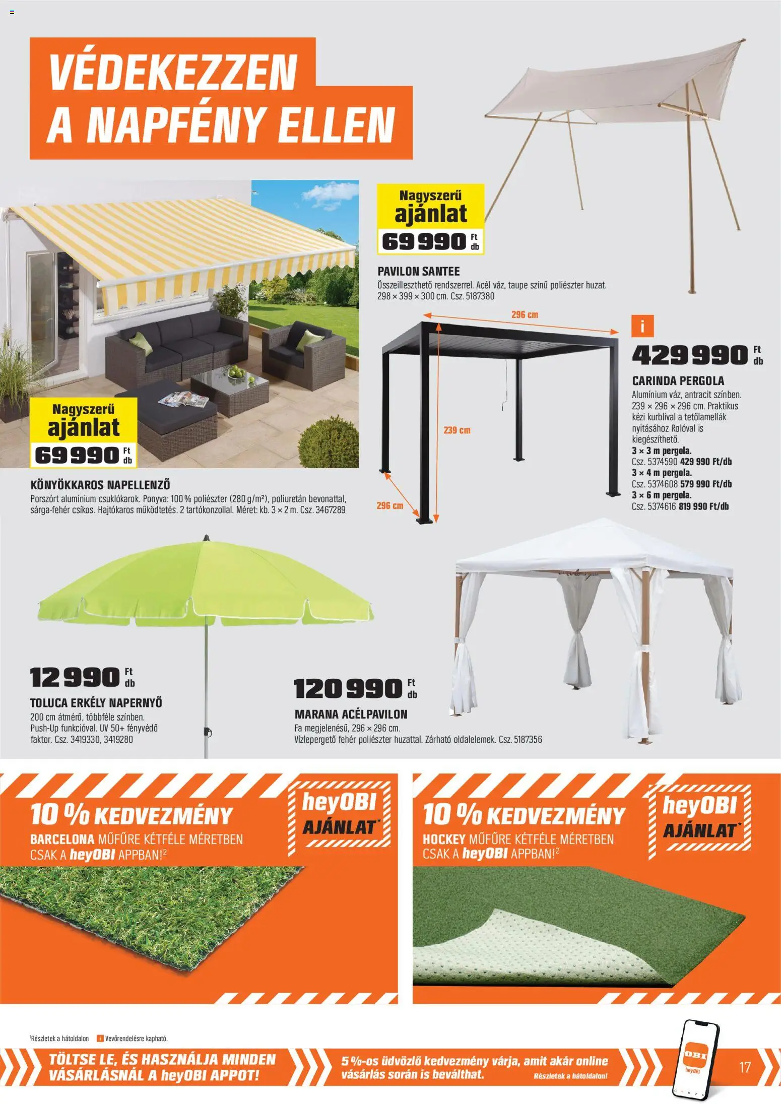 OBI akciós ujság - amely érvényes a következő dátumtól: 28.04.2026 | Oldal: 17 | Termékek: Pavilon, Fényvédő, Napernyő
