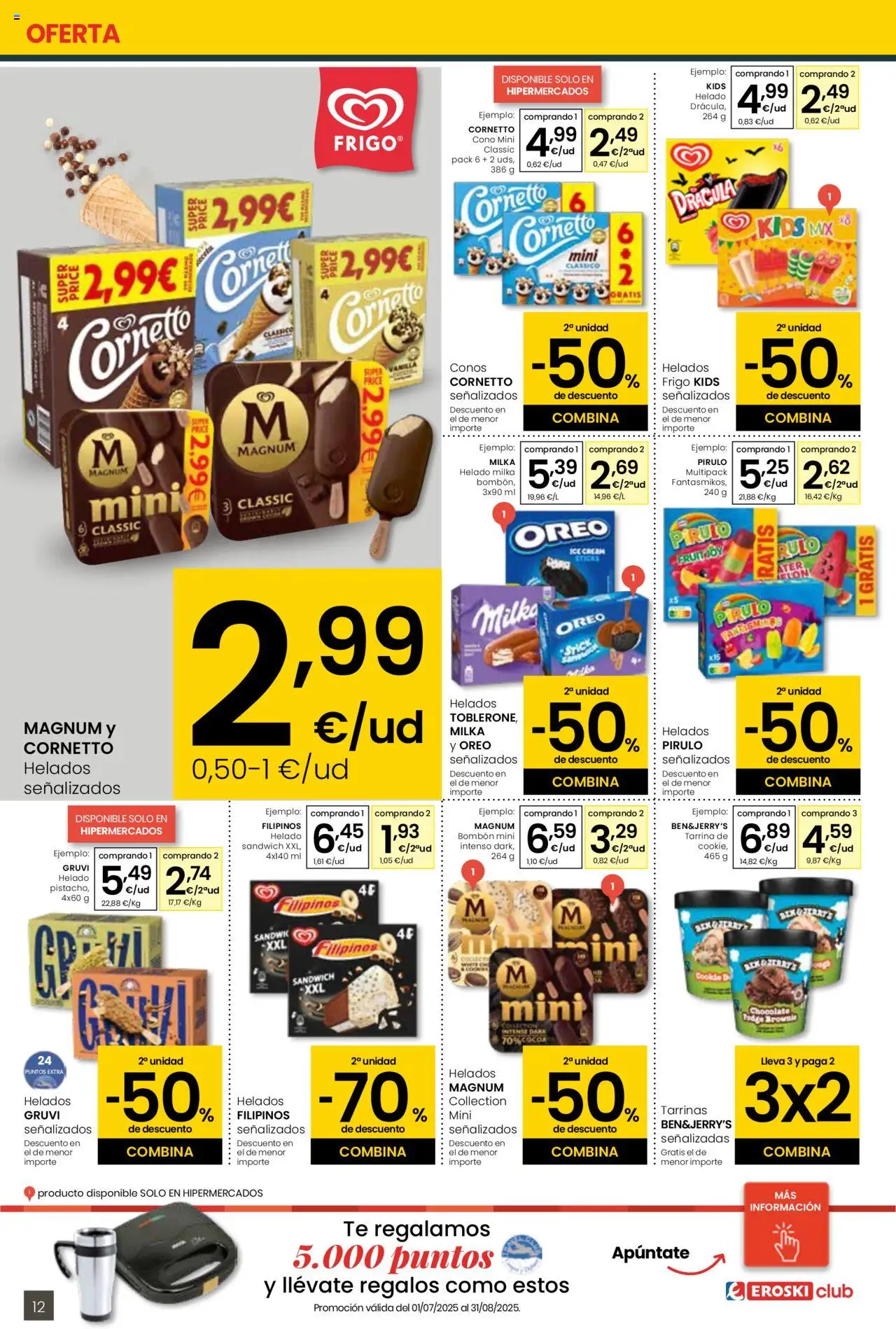 Eroski - Para conquistarte │ válido desde el 14.08.2025 | Página: 12 | Productos: Helado bombón, Chocolate, Té, Helado