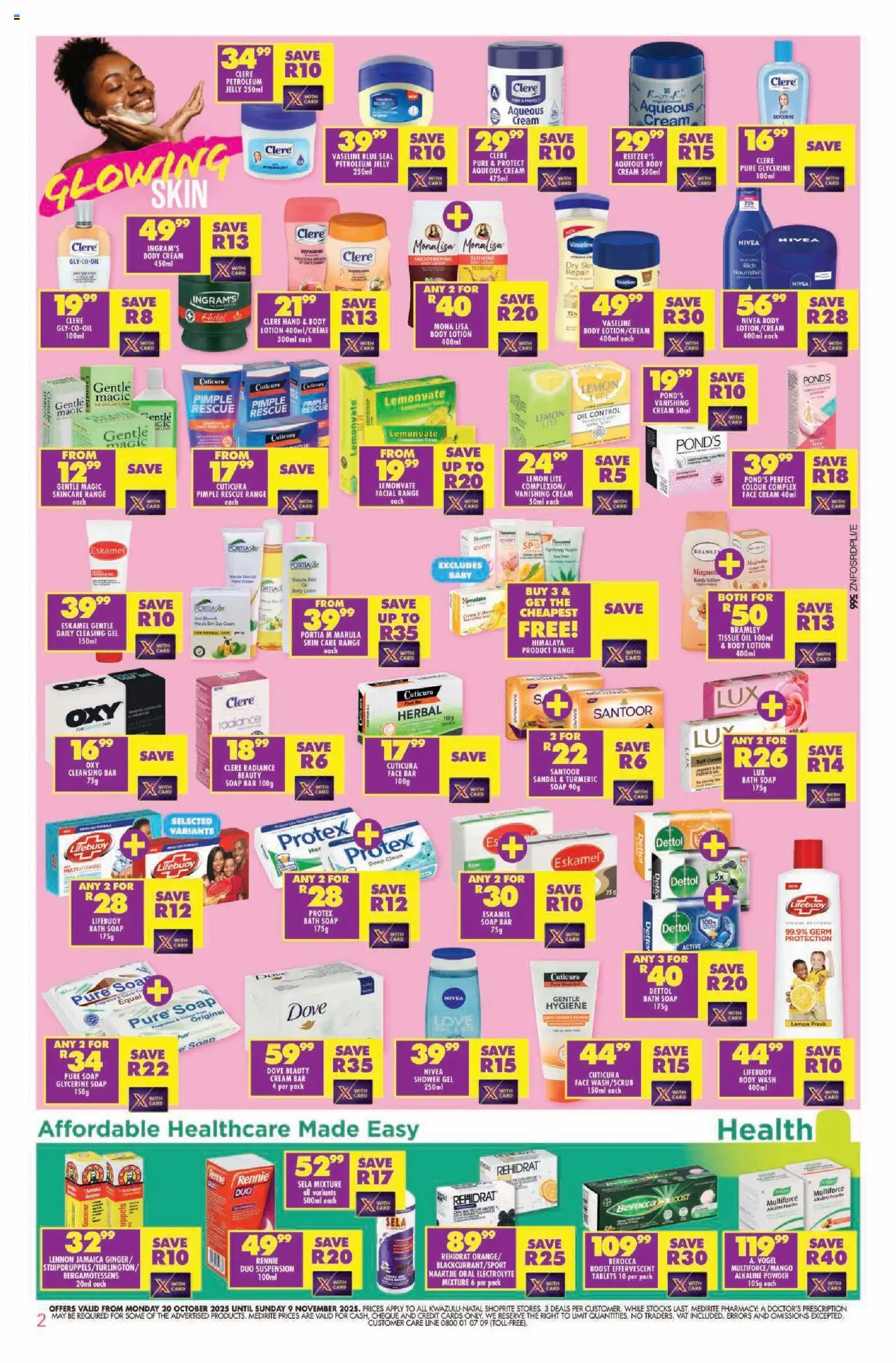 New Shoprite catalogue – valid from 20.10.2025 | Page: 2 | Products: Multivitamins, Body cream, Shower gel, Petroleum jelly