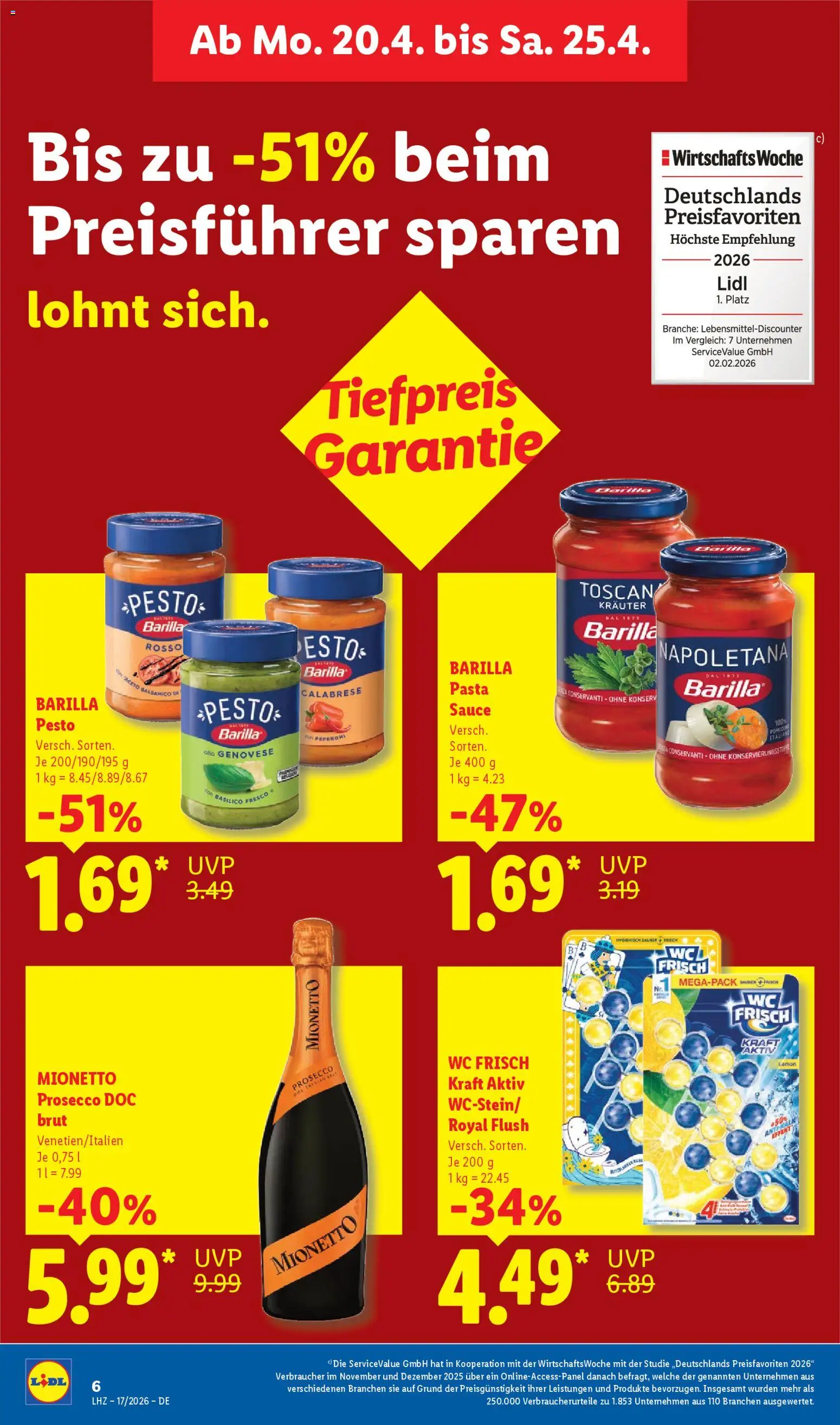 Lidl Prospekt – gültig ab 20.04.2026 | Seite: 14 | Produkte: Barilla, Balsamico, Prosecco, Wc frisch