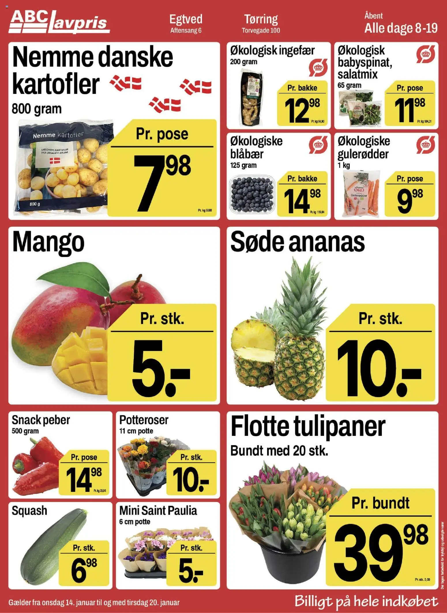 Abc Lavpris tilbudsavis – gyldig fra 14.01.2026 | Side: 3 | Produkter: Mango, Ananas, Gulerødder, Peber