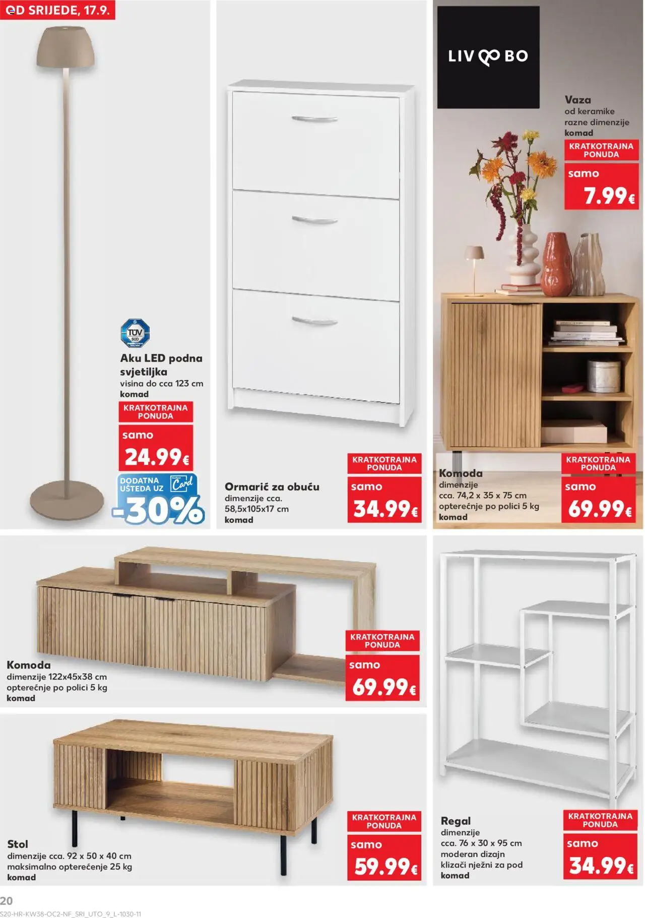 Kaufland katalog | vrijedi od 17.09.2025 | Stranica: 20 | Proizvodi: Stol, Vaza, Svjetiljka, Regal