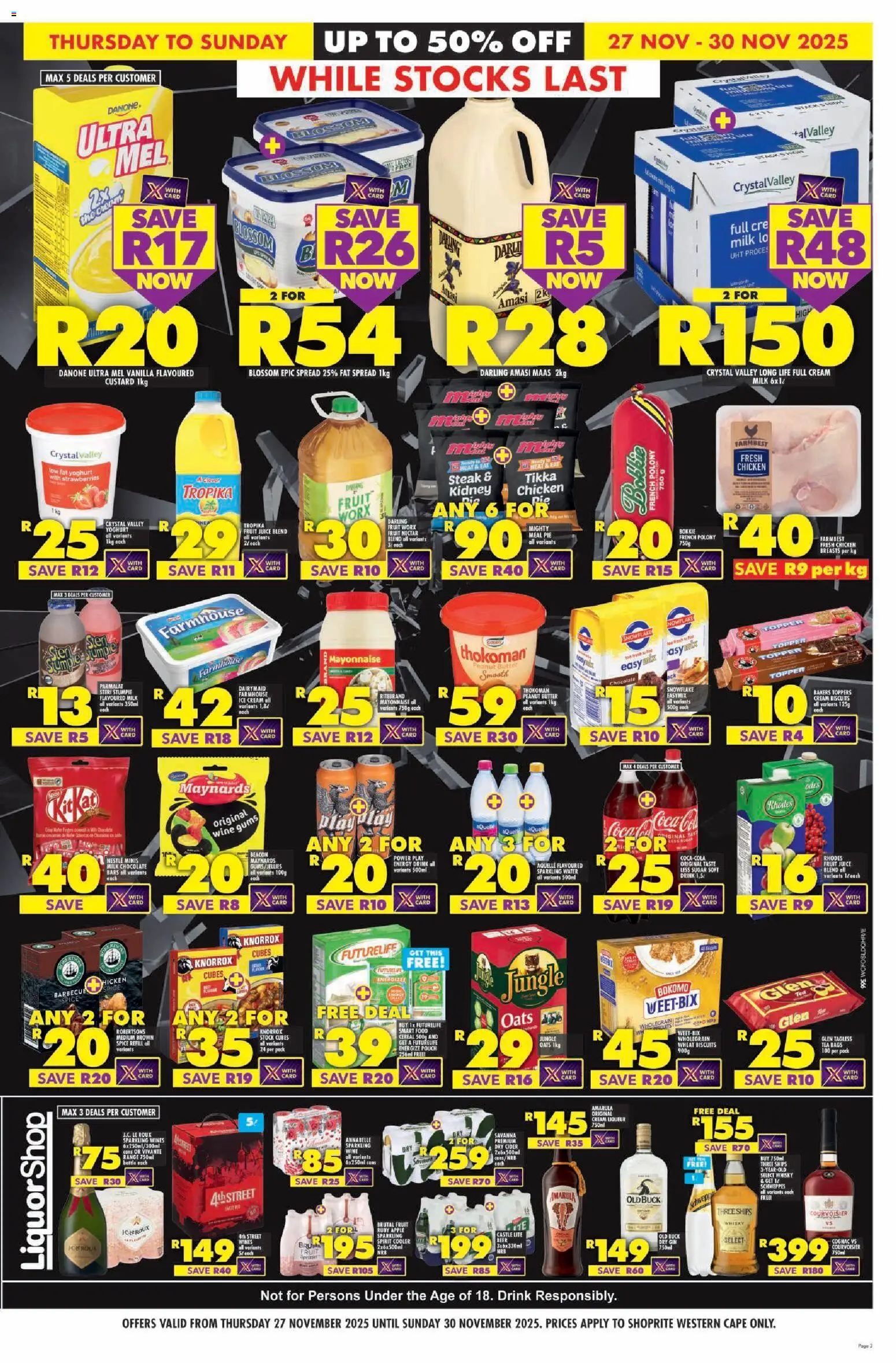New Shoprite catalogue – valid from 27.11.2025 | Page: 3 | Products: Custard, Yoghurt, Milk, Cream