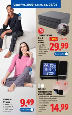 ESMARA® Pyjama, 1. maten S-L 2. maten M - XL • 100% katoen - Voorbeeld van een folder van Lidl, geldig van 28.01.2026 | Pagina: 50 | Producten: Zitbank, Matras, Pyjama