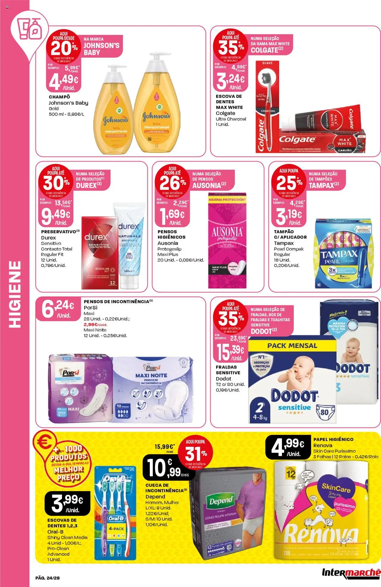 Intermarché folheto │ válido de 19.06.2025 | Página: 24 | Produtos: Papel higiénico, Pensos higiénicos, Fraldas, Shampoo