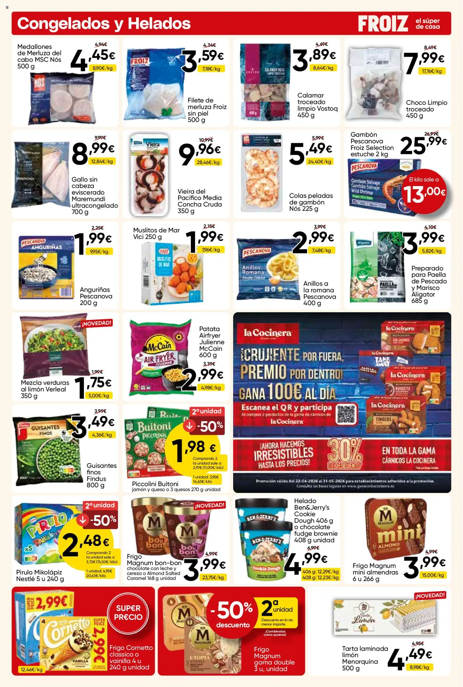 Froiz folleto │ válido desde el 28.04.2026 | Página: 4 | Productos: Medallones, Pescado, Helado, Chocolate con leche