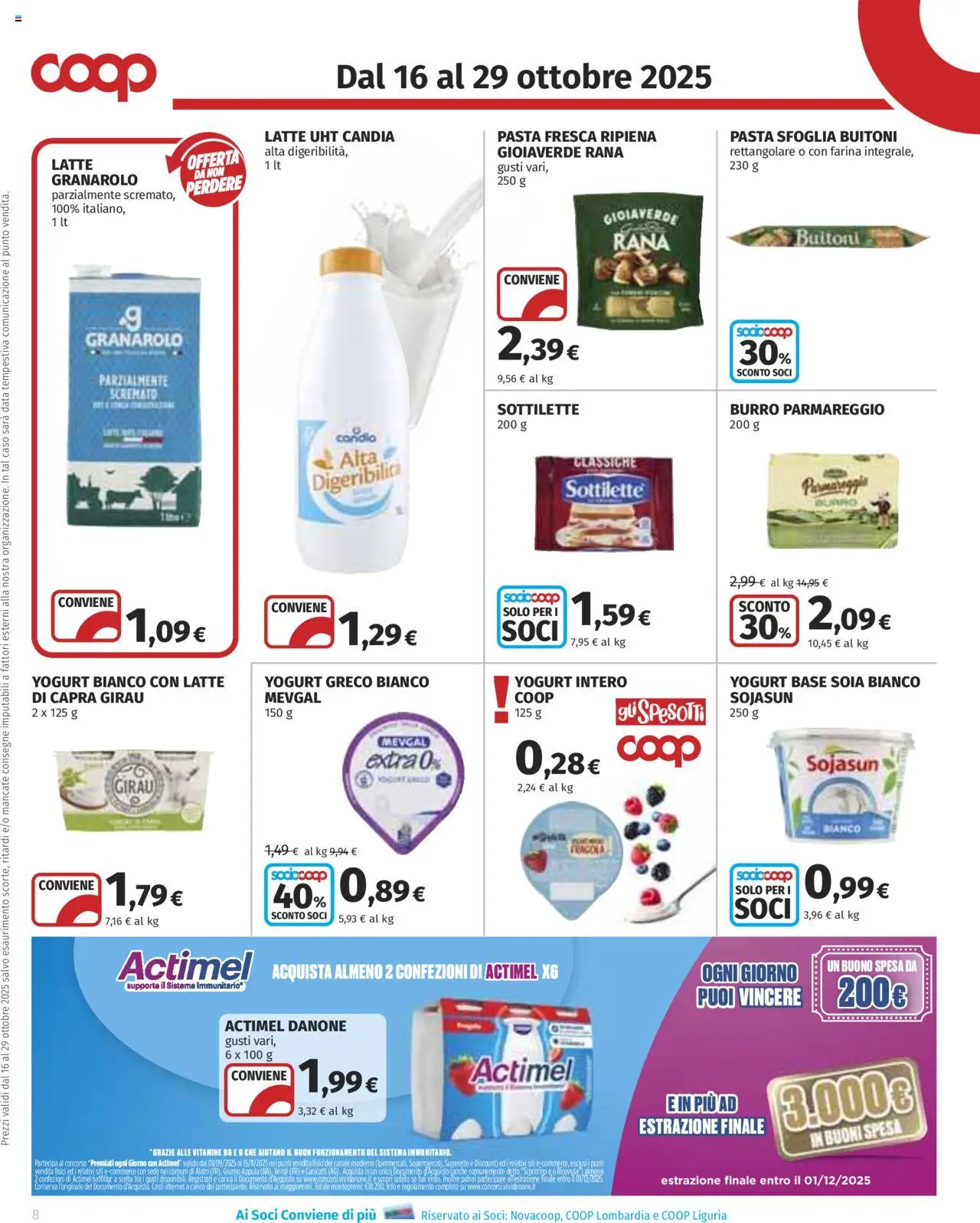 Volantino COOP del 16.10.2025 | Pagina: 8 | Prodotti: Yogurt greco, Latte, Burro, Pasta