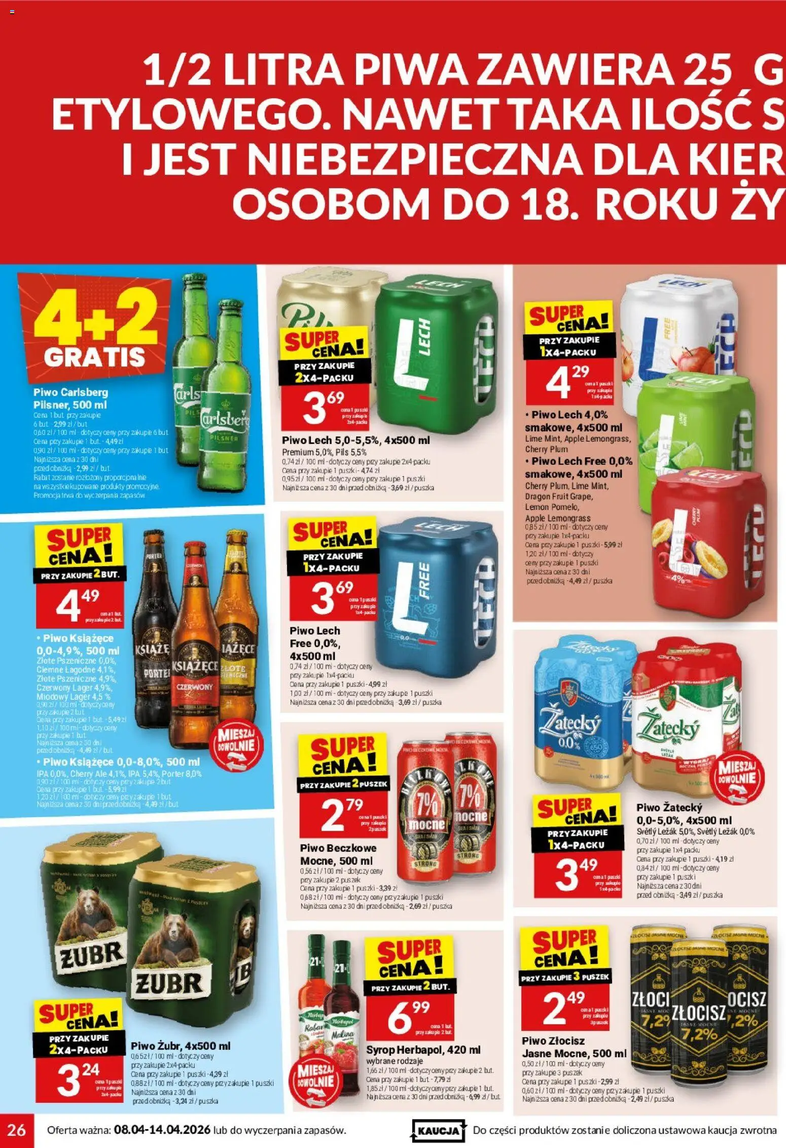 Twój Market gazetka od 08.04.2026 | Strona: 26 | Produkty: Syrop, Malina, Piwo Carlsberg, Piwo