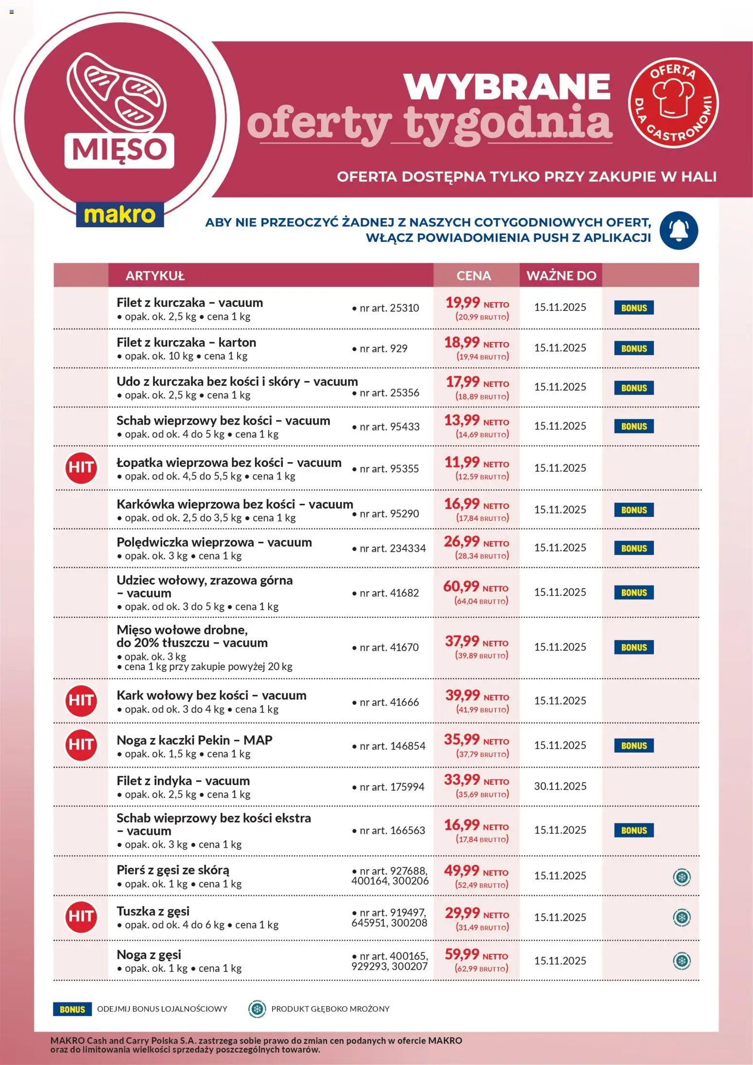 Makro Gazetka - Wybrane oferty tygodnia od 10.11.2025 | Strona: 1 | Produkty: Pierś z gęsi, Mięso, Schab wieprzowy, Noga z kaczki