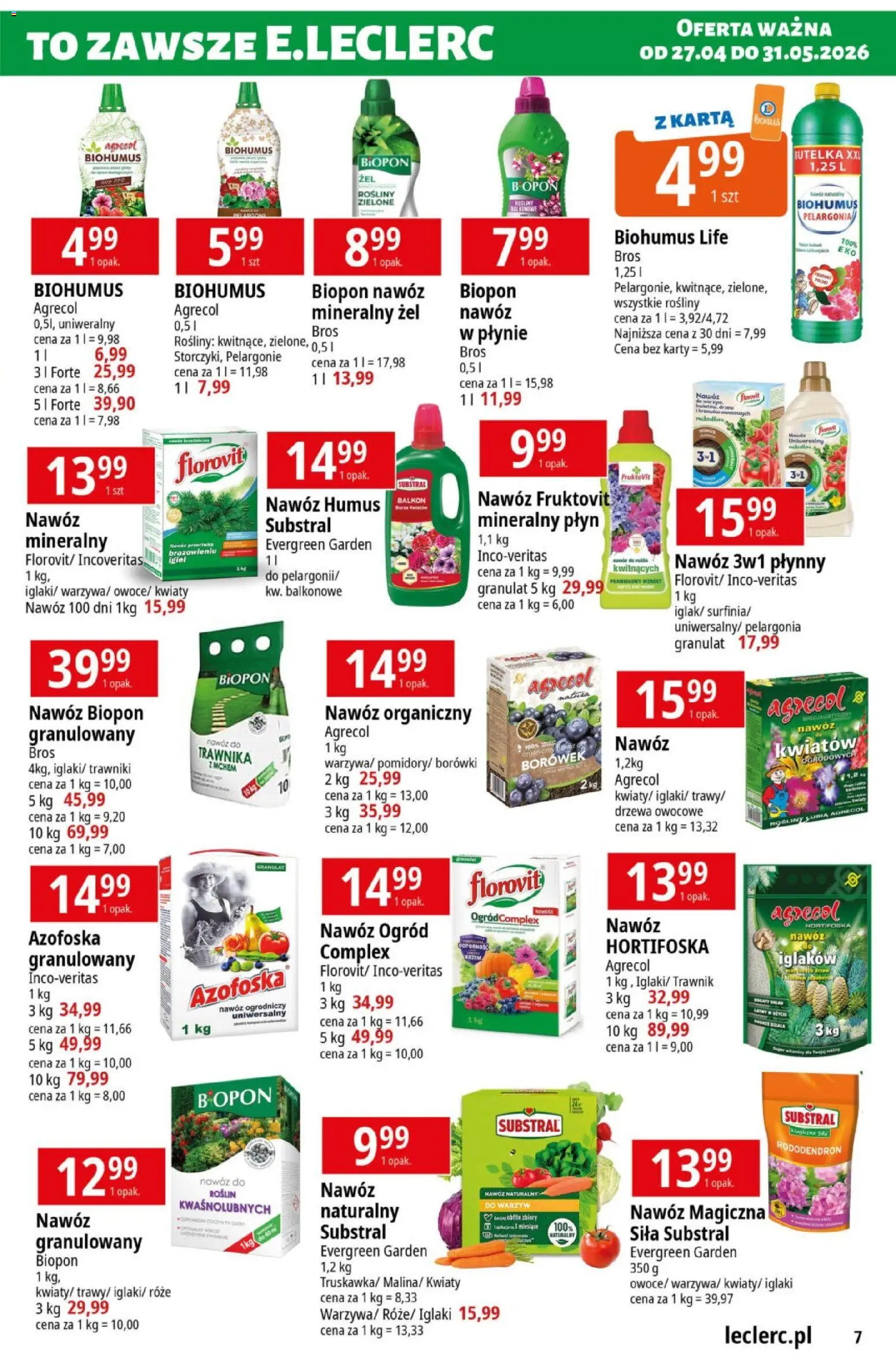 E.Leclerc gazetka - Radom od 27.04.2026 | Strona: 7 | Produkty: Karta, Drzewa owocowe, Rosliny, Kwiaty
