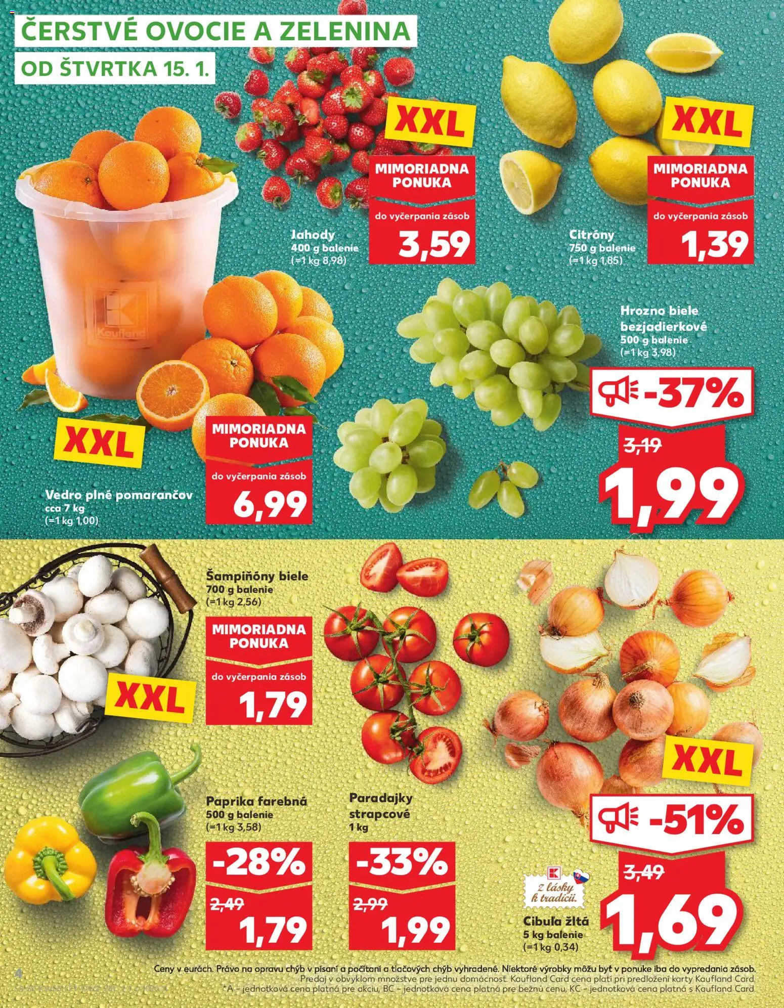 Nové Kaufland akcie – leták je platný od 15.01.2026 | Strana: 4 | Produkty: Paprika, Paradajky, Cibuľa, Hrozno