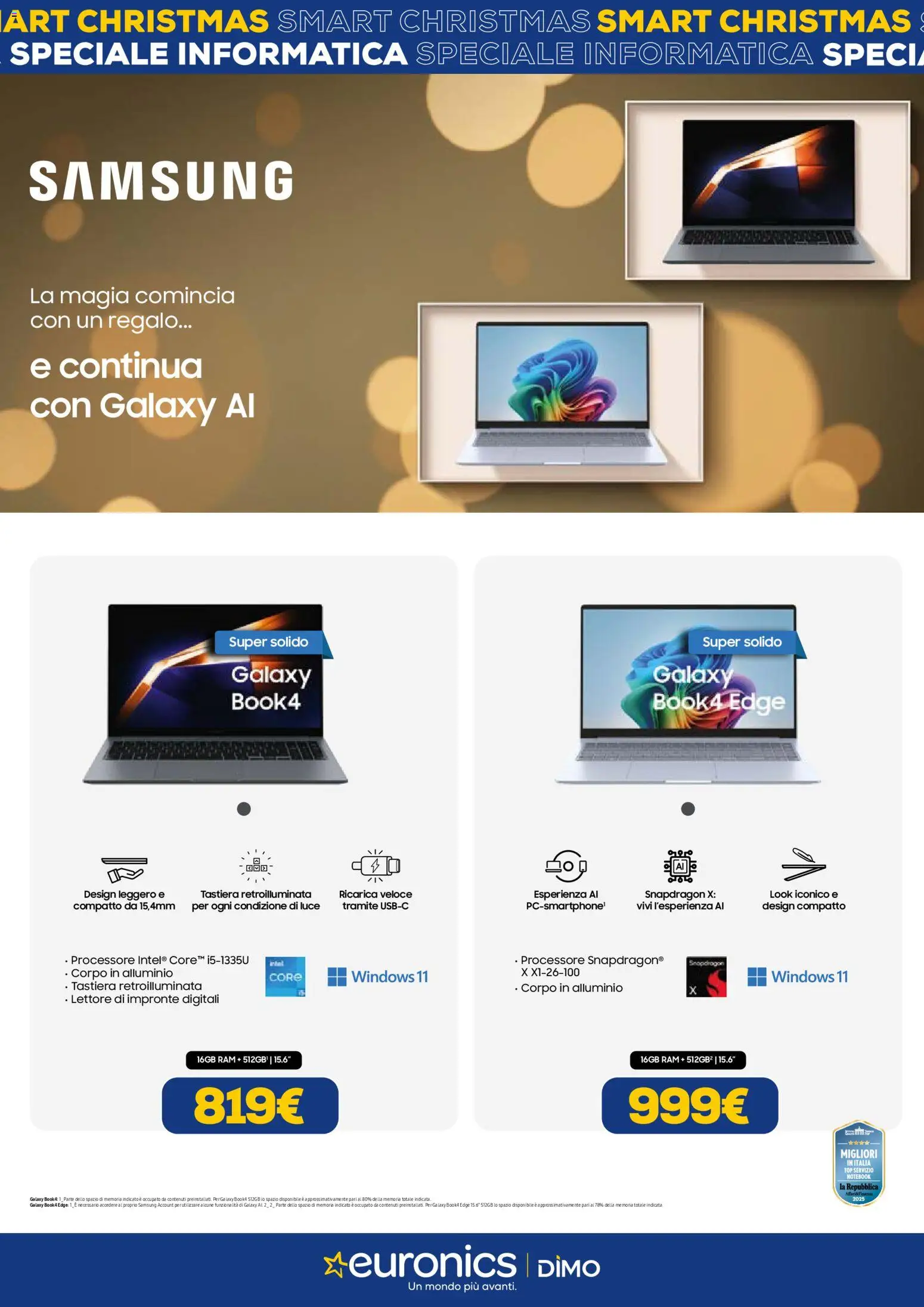 Volantino Euronics del 02.12.2025 | Pagina: 5 | Prodotti: Notebook, Tastiera, Alluminio, Samsung