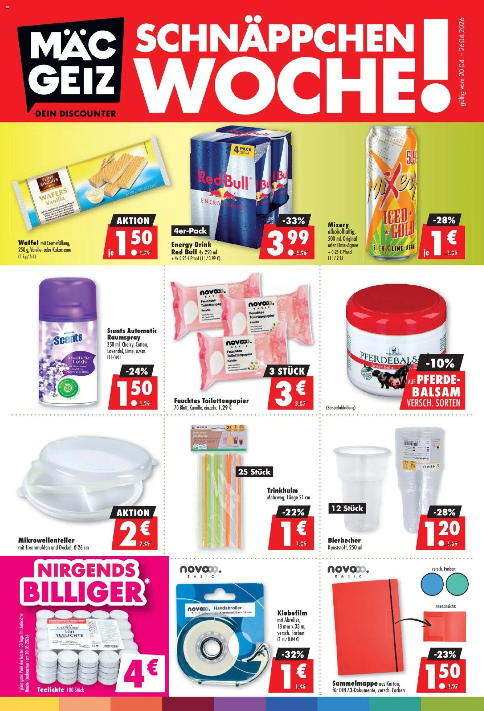 Mäc Geiz Prospekt 	 – gültig ab 20.04.2026 | Seite: 1 | Produkte: Red bull, Energy, Bier, Toilettenpapier