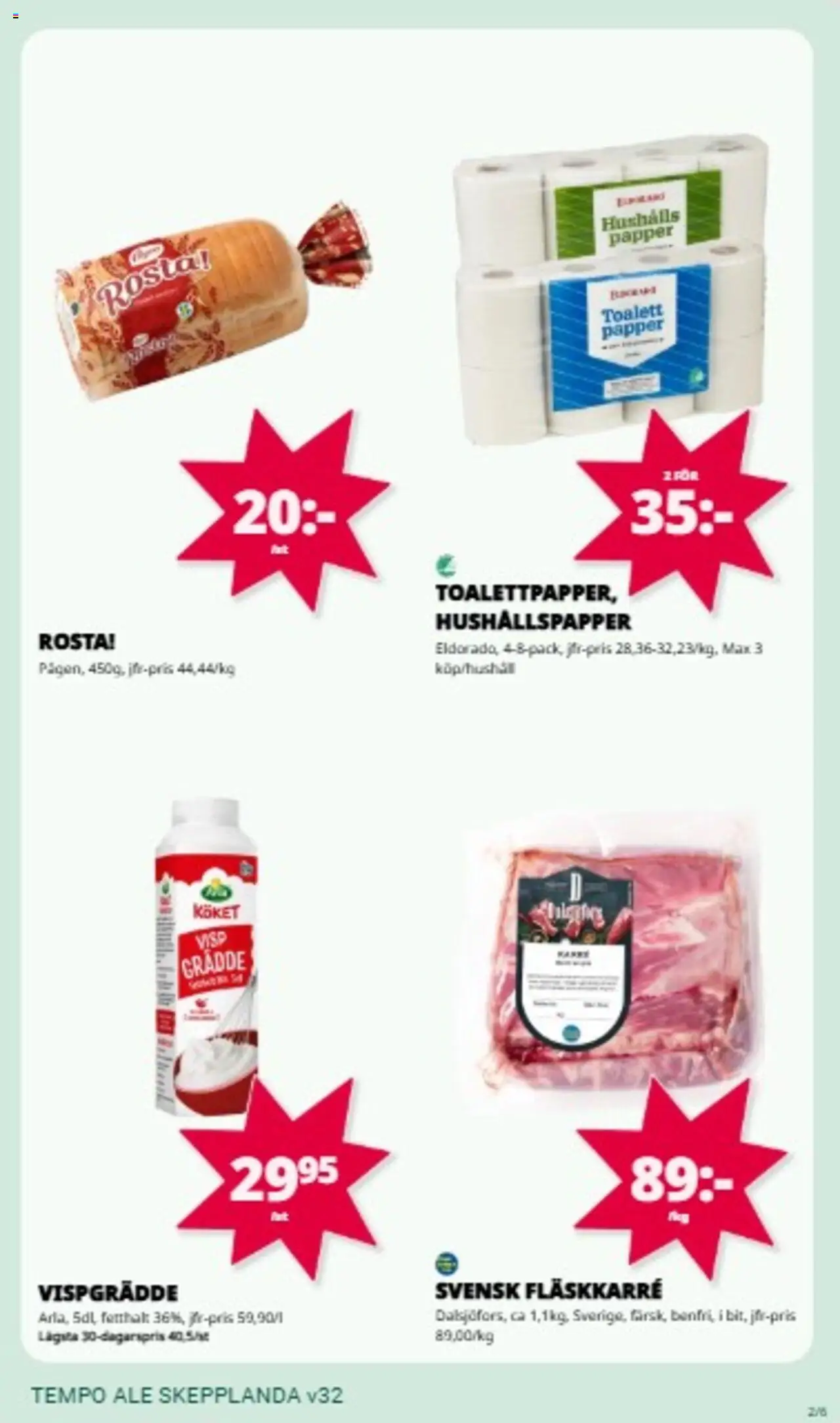 Tempo reklamblad aktuell från 04.08.2025 | Sida: 2 | Produkter: Hushållspapper, Papper, Grädde, Vispgrädde