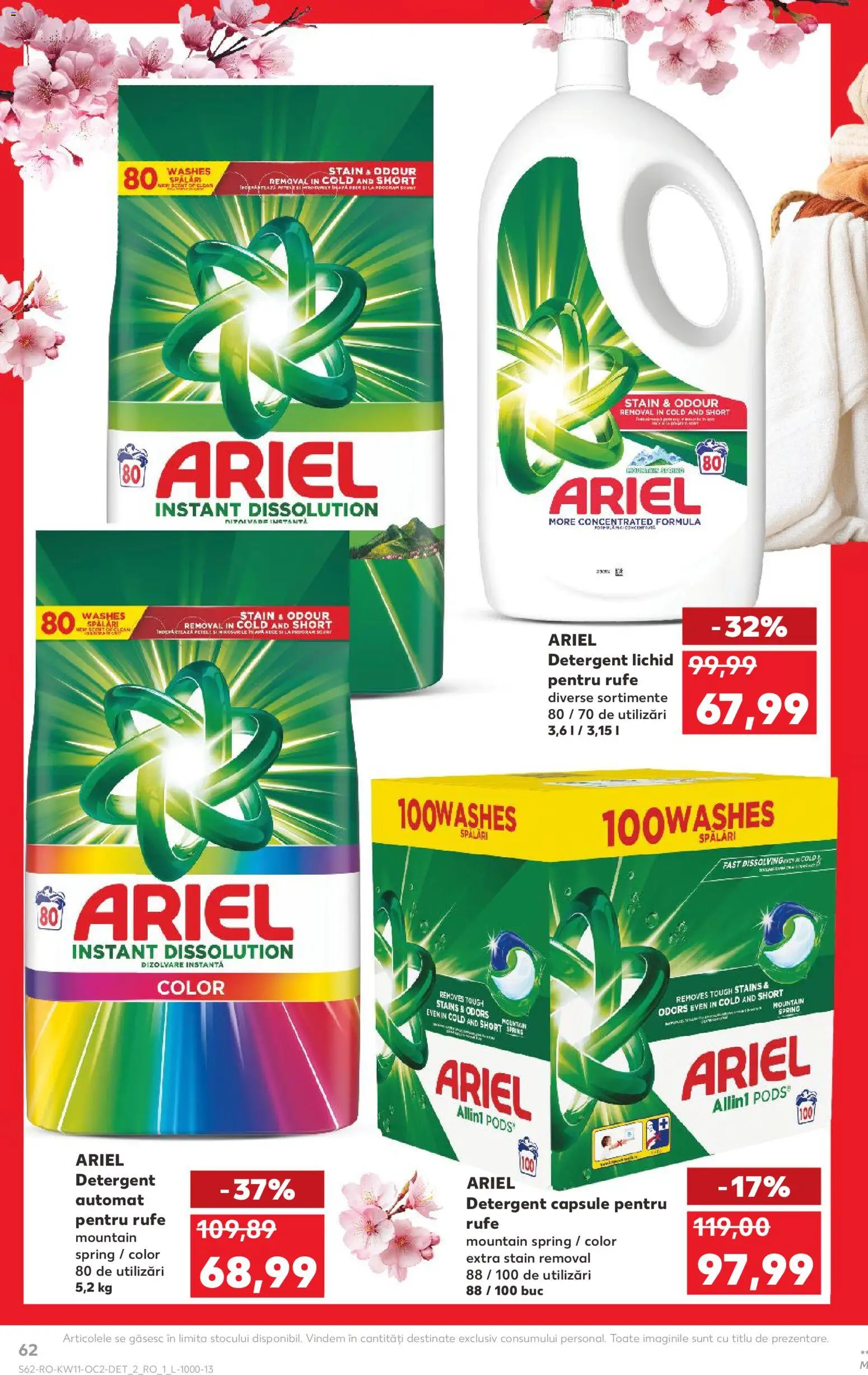 Kaufland RO akciós ujság - amely érvényes a következő dátumtól: 11.03.2026 | Oldal: 62 | Termékek: Ariel