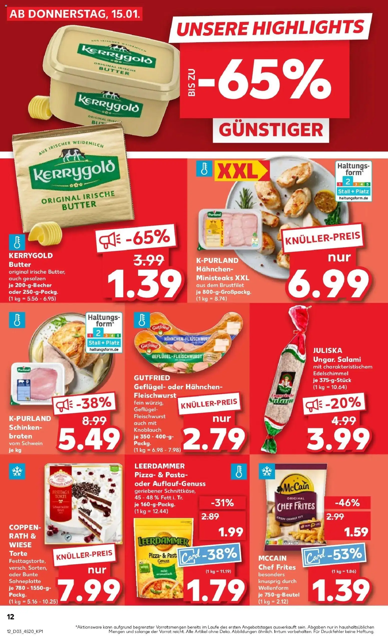 Kaufland prospekt Hildesheim	 – gültig ab 19.01.2026 | Seite: 12 | Produkte: Leerdammer, Knoblauch, Pasta, Schinken