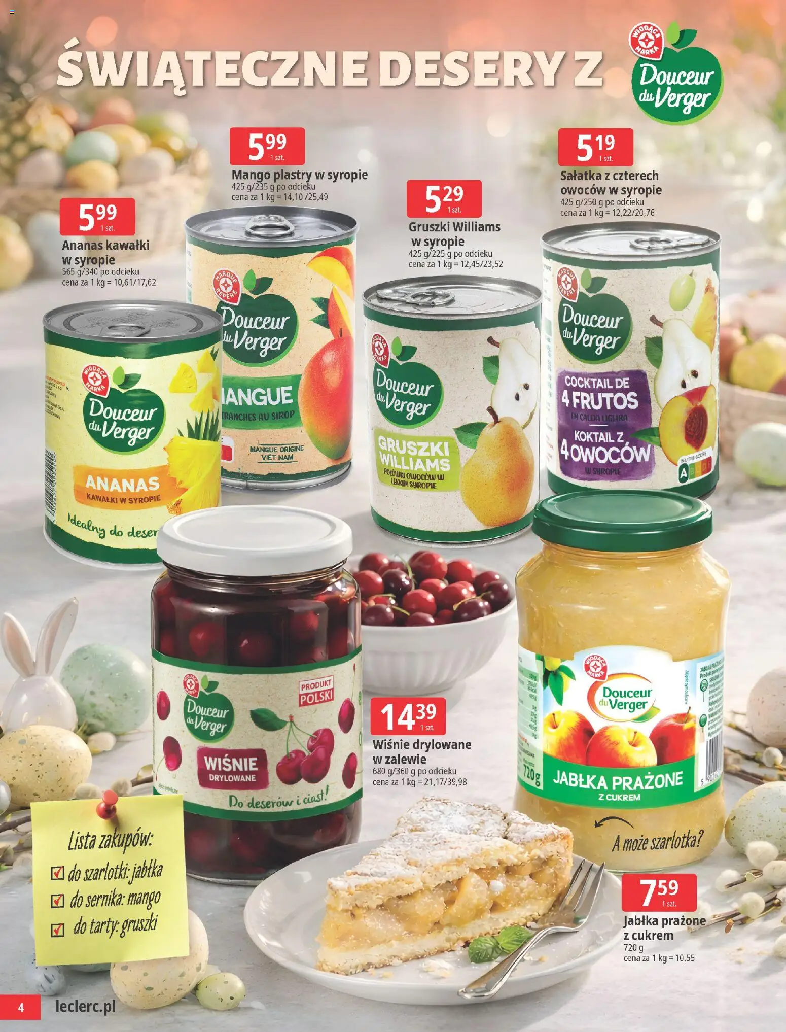 E.Leclerc gazetka - Elbląg Wielkanoc od 24.03.2026 | Strona: 4 | Produkty: Mango, Wiśnie drylowane, Jabłka, Sałatka