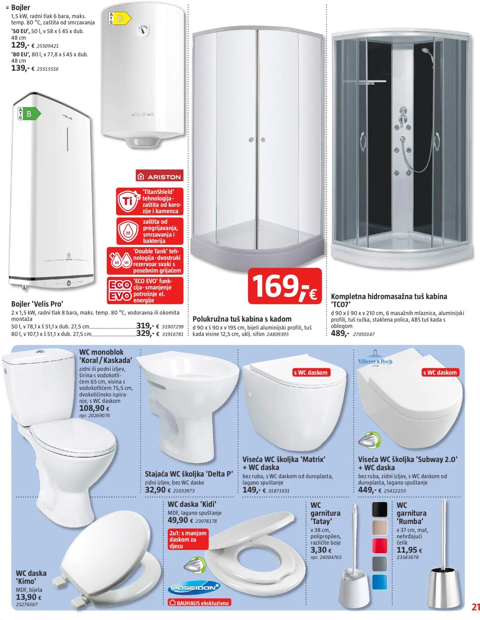 Bauhaus katalog | vrijedi od 01.12.2025 | Stranica: 21 | Proizvodi: Tuš, WC daska, Tuš kabina, Wc školjka