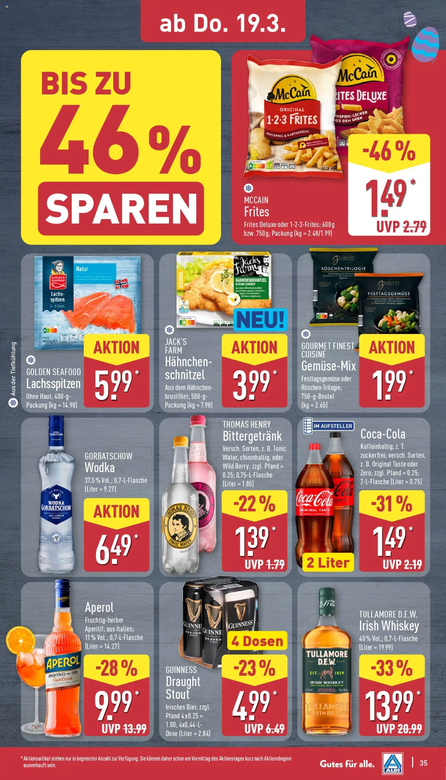 Aldi Prospekt 	 – gültig ab 16.03.2026 | Seite: 35 | Produkte: Schnitzel, Lachs, Wodka gorbatschow, Whiskey
