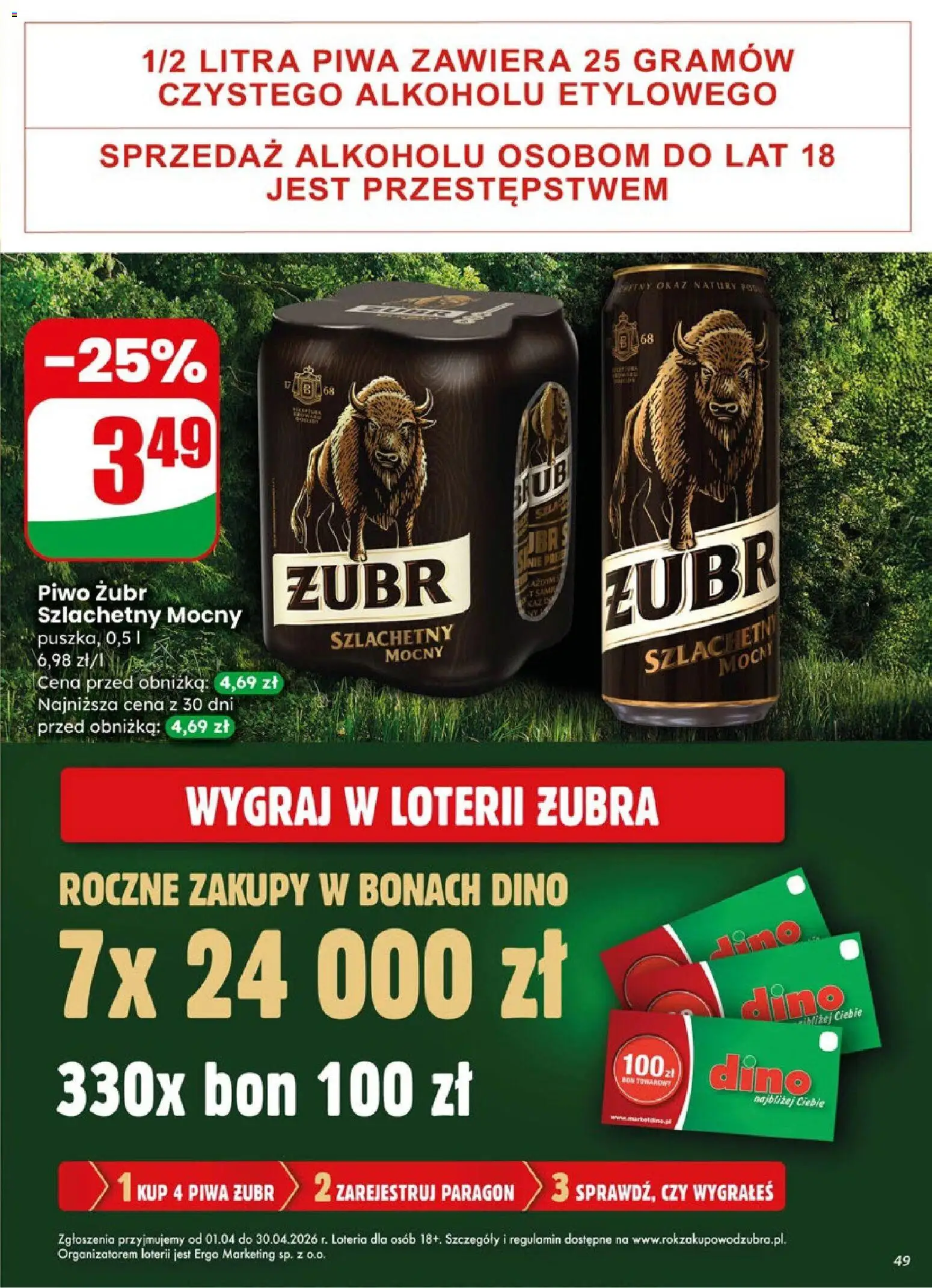Dino gazetka od 08.04.2026 | Strona: 49 | Produkty: Piwo żubr, Piwo