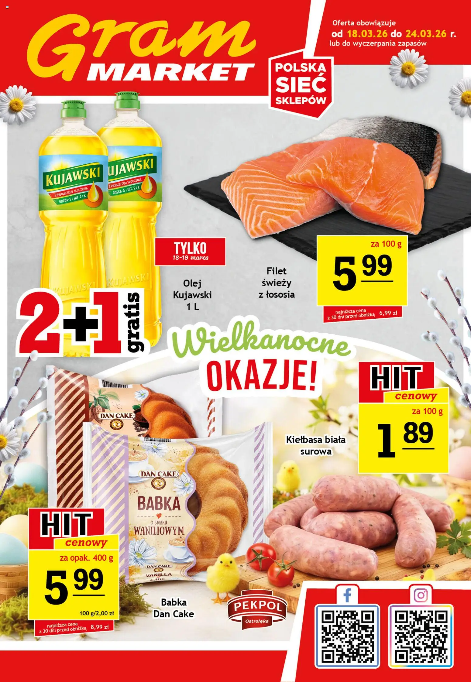 Gram Market gazetka od 18.03.2026 | Strona: 1 | Produkty: Kiełbasa, Babka, Olej