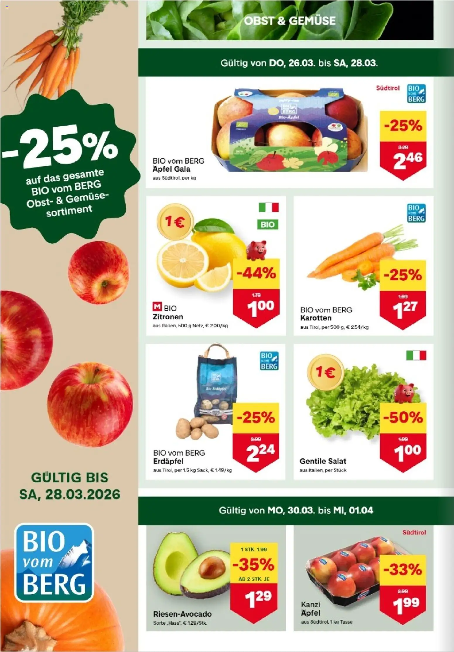 MPREIS Altenmarkt im Pongau gültig ab 26.03.2026 | Seite: 2 | Produkte: Salat, Gemüse, Obst, Äpfel