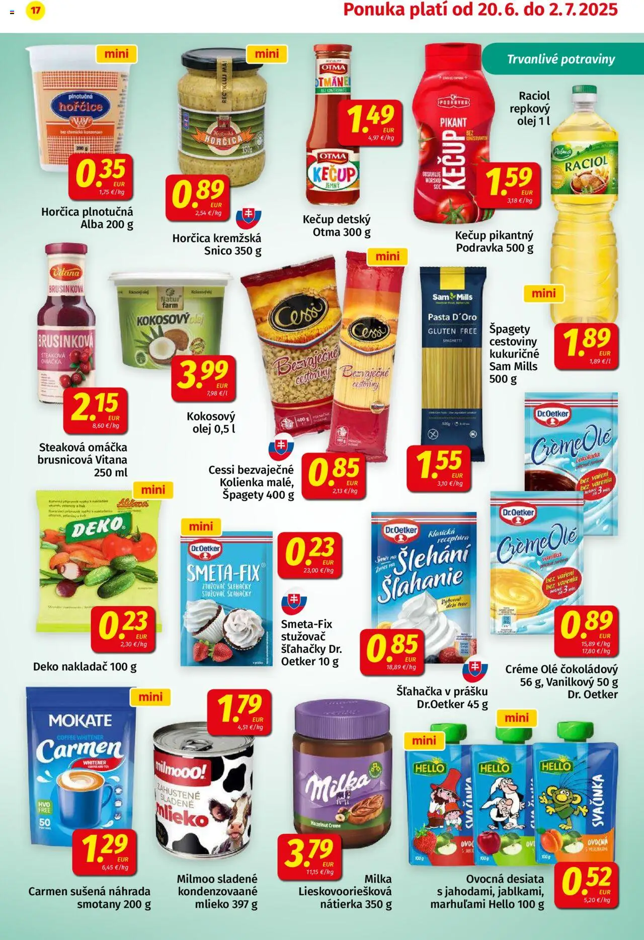 Koruna leták │ platný od 20.06.2025 | Strana: 17 | Produkty: Mlieko, Cestoviny, Milka, Omáčka