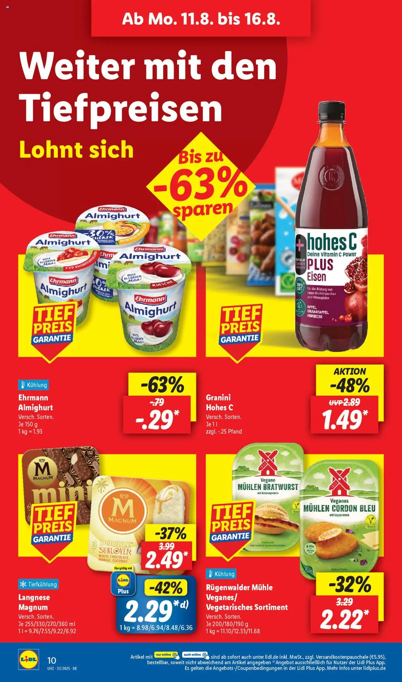Lidl Prospekt 	 - gültig ab dem 11.08.2025 | Seite: 14 | Produkte: Langnese, Ehrmann almighurt, Pfirsich, Himbeere